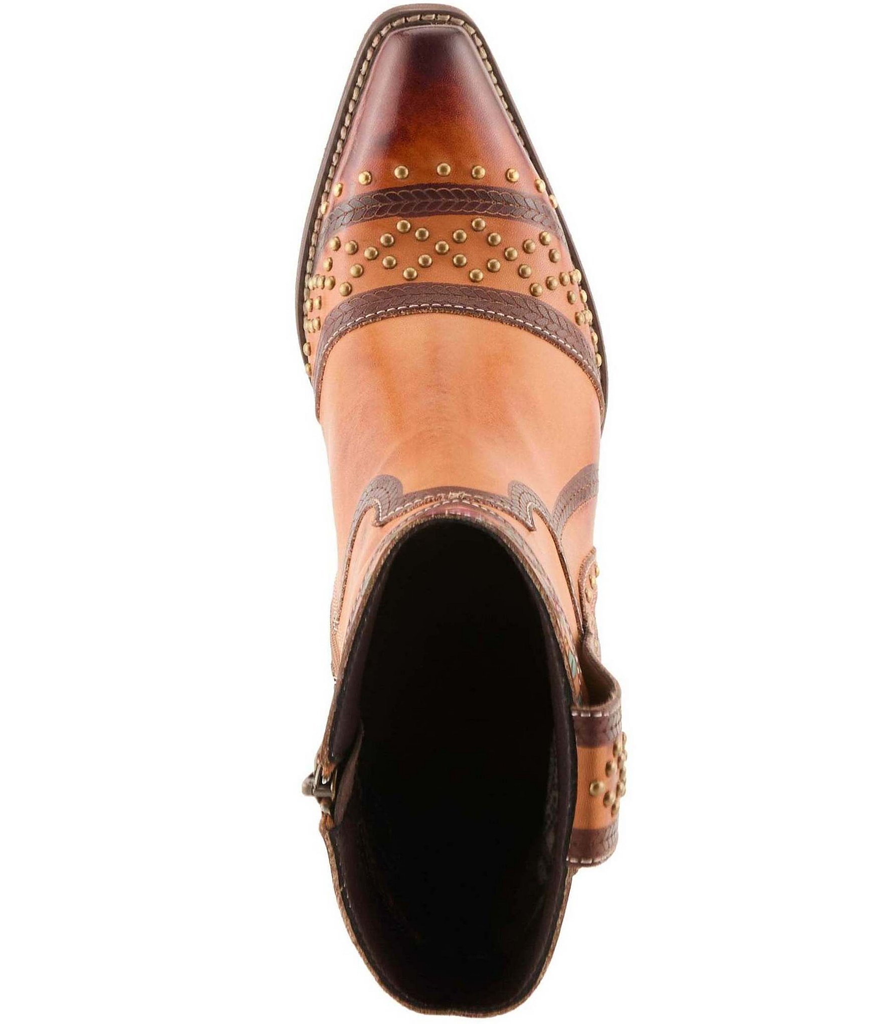 L'ARTISTE Saddleup Leather Western Inspired Studded Mid Calf Boots