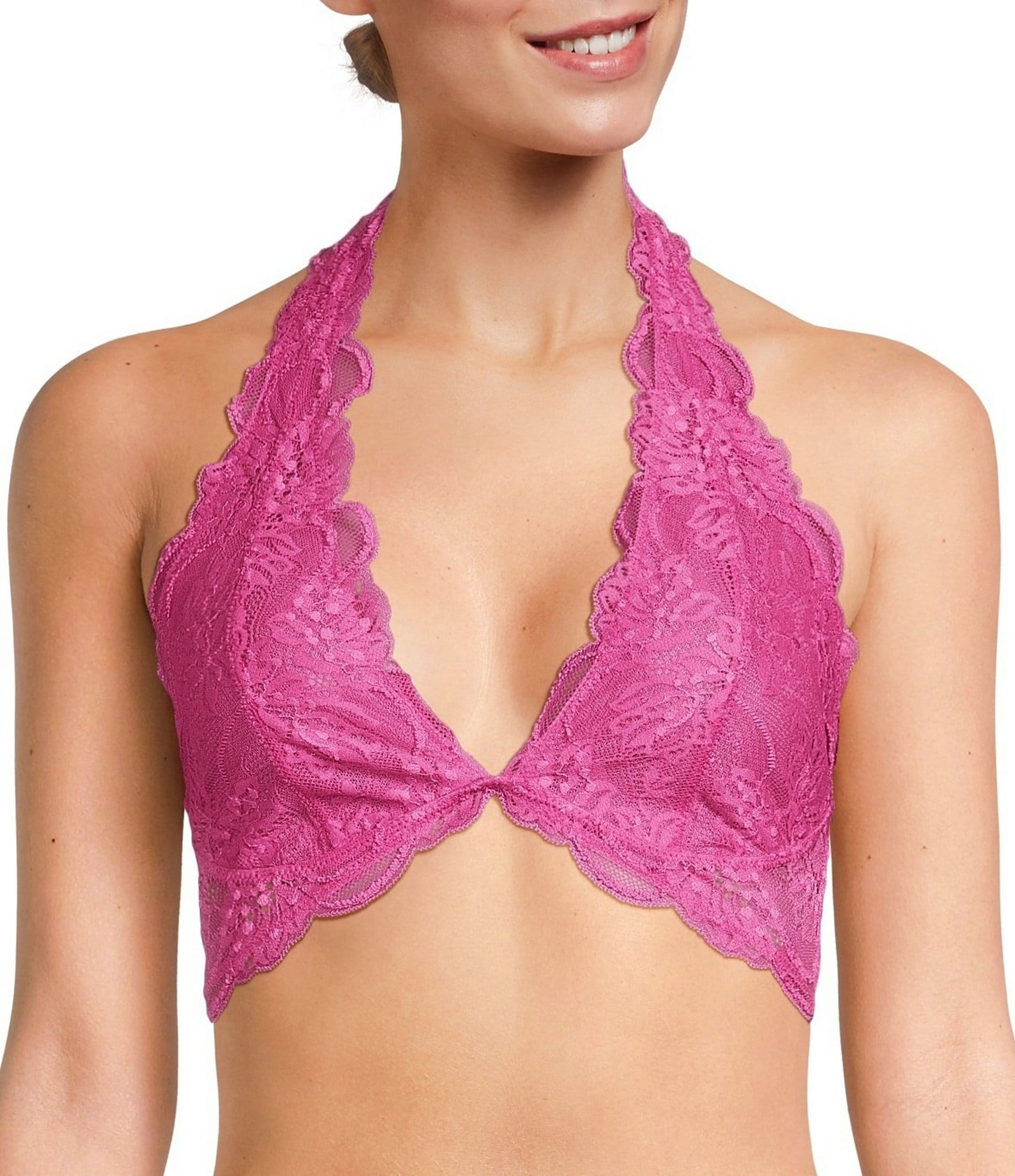 Victorias Secret Pink Unlined Floral Lace Halter Bralette Bra Large (A-C)  Dark Purple at  Women's Clothing store
