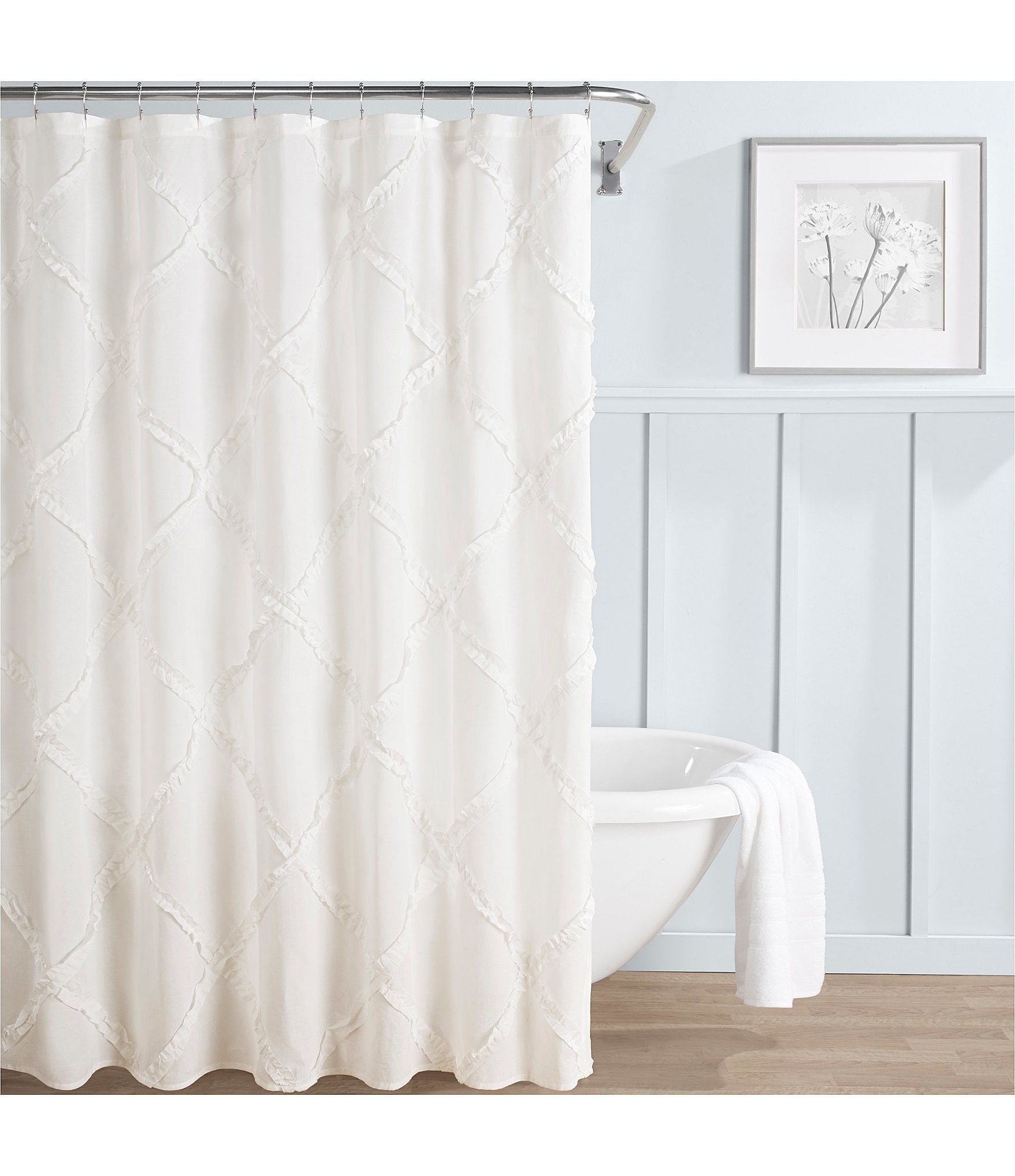 ruffled white shower curtain