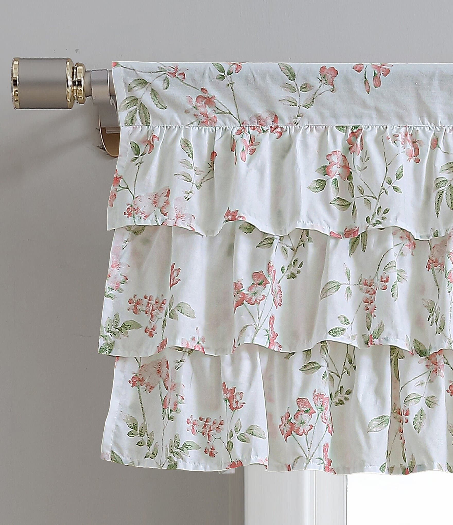 Laura Ashley Fawna Blush Floral Tier Ruffled Window Valance