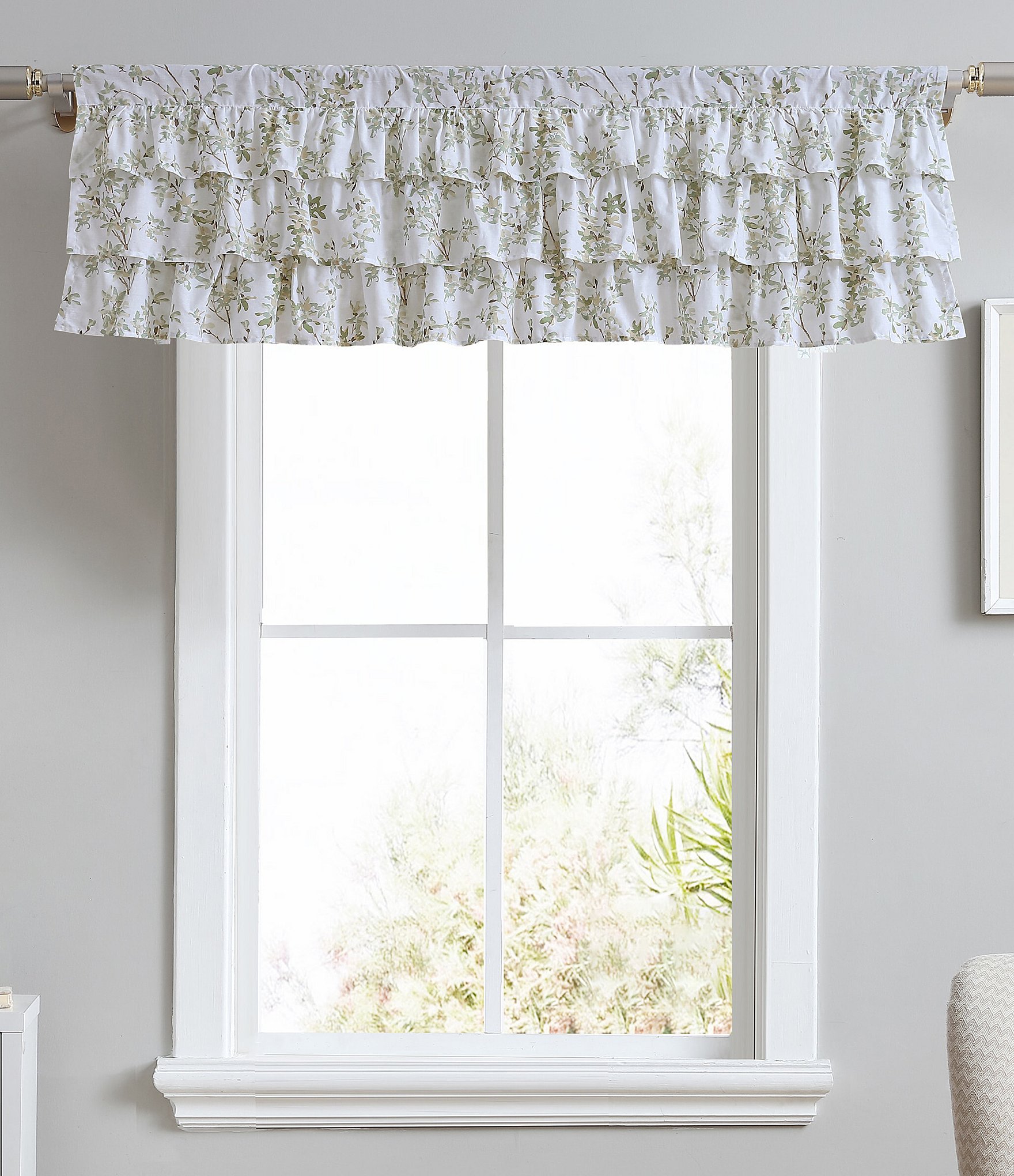 Laura Ashley Lindy Leaf Vine Motif Tier Ruffled Window Valance