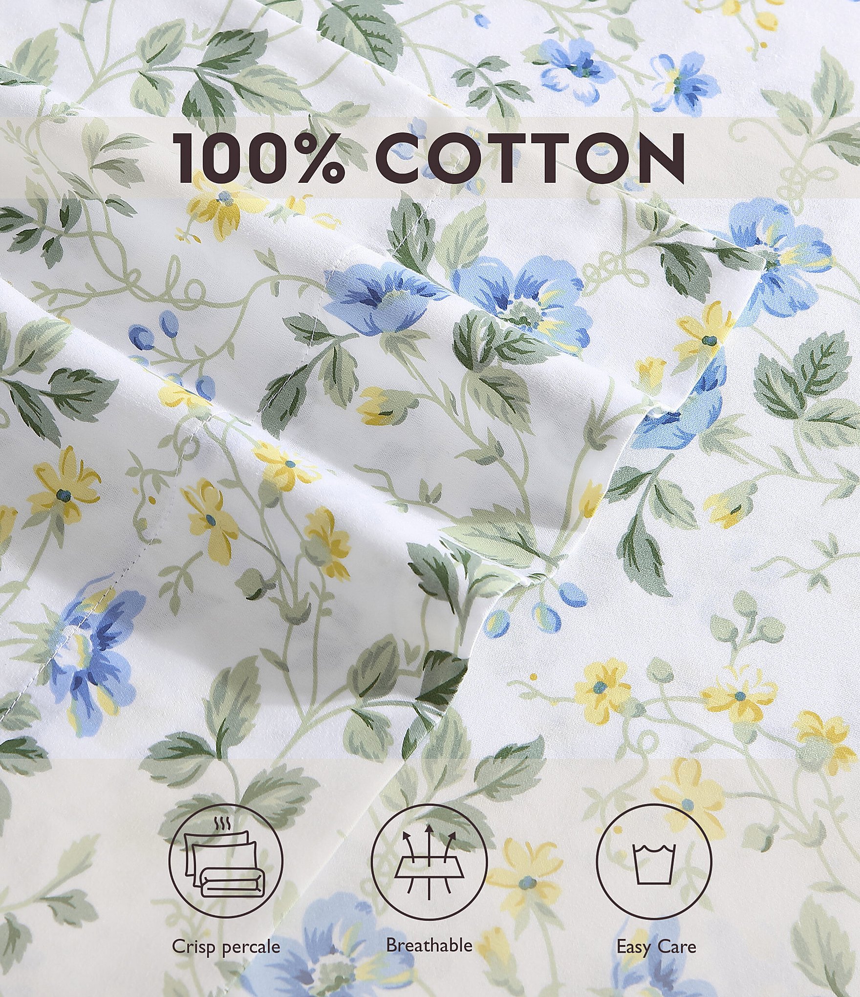 Laura Ashley Meadow Floral Blue 300-Thread Count Cotton Sateen Sheet Set