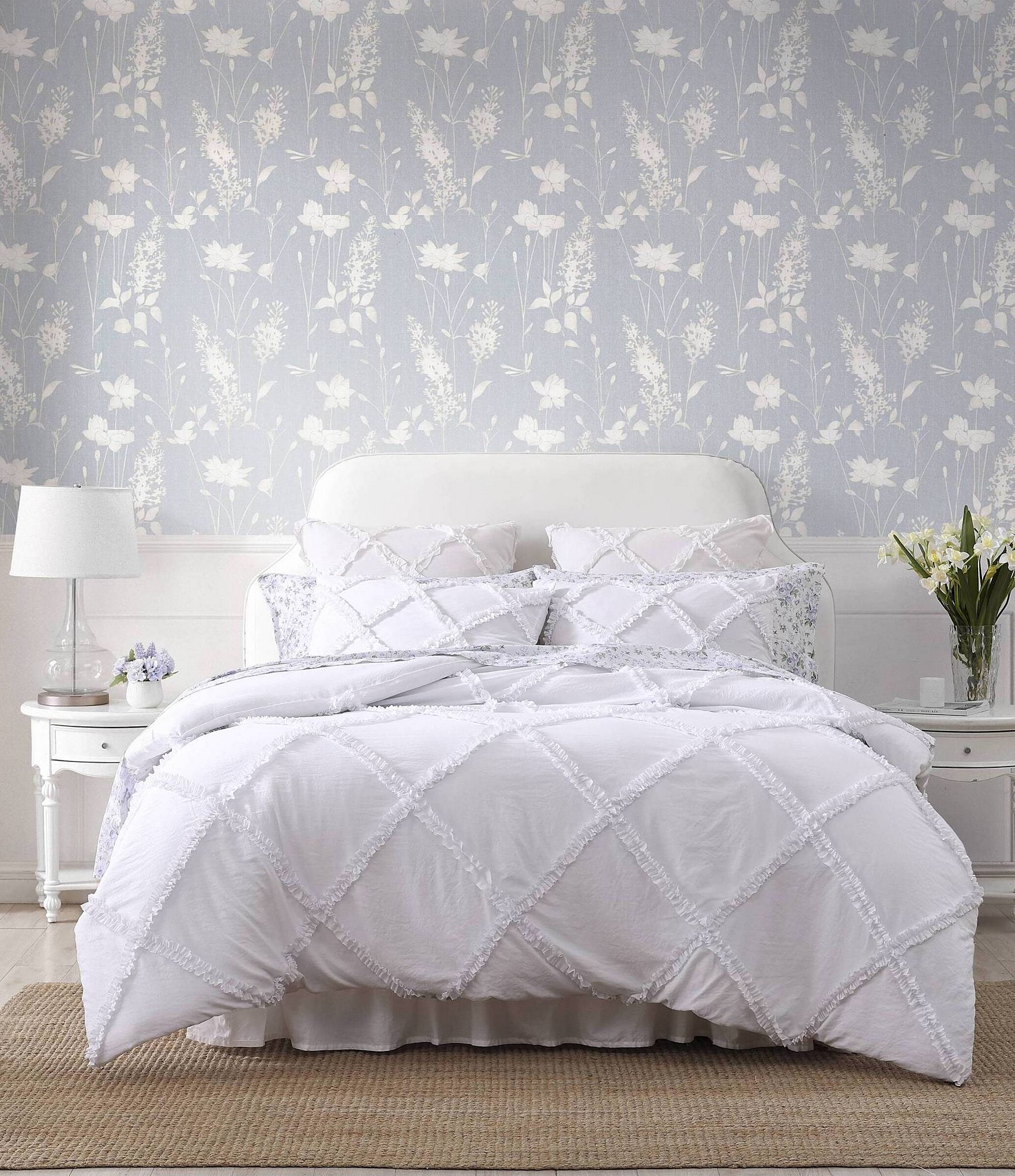 Laura Ashley Norah Solid Microfiber White Comforter Mini Set