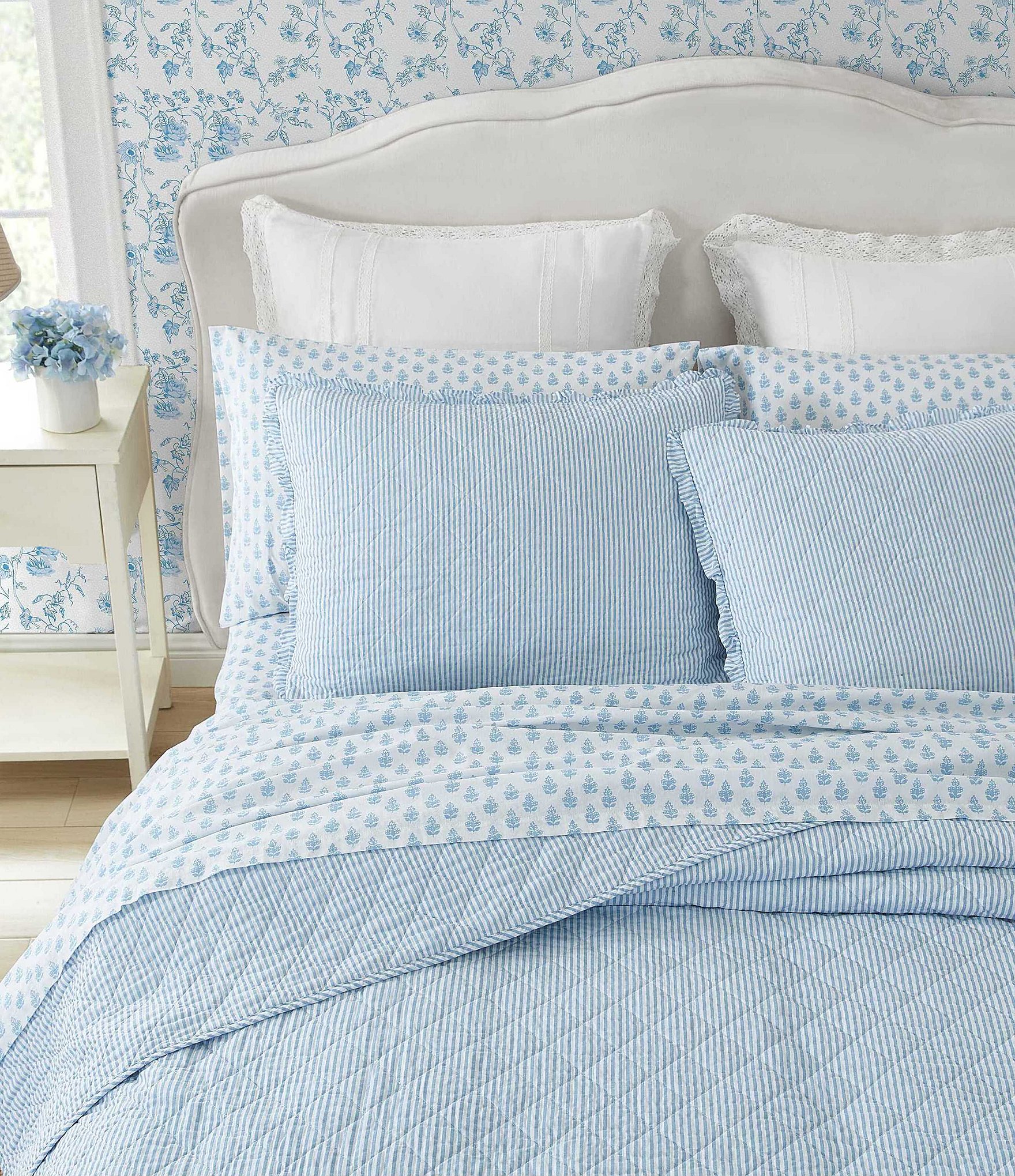 Laura Ashley Oxford Stripe Reversible Quilt Mini Set