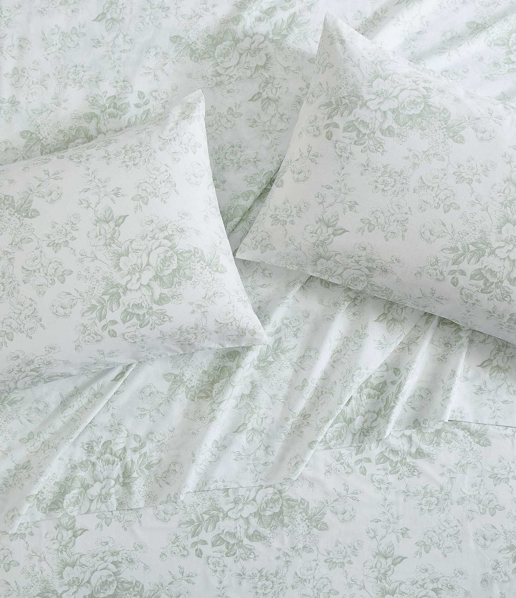 Laura Ashley Toile Delight Green Cotton Percale Sheet Set