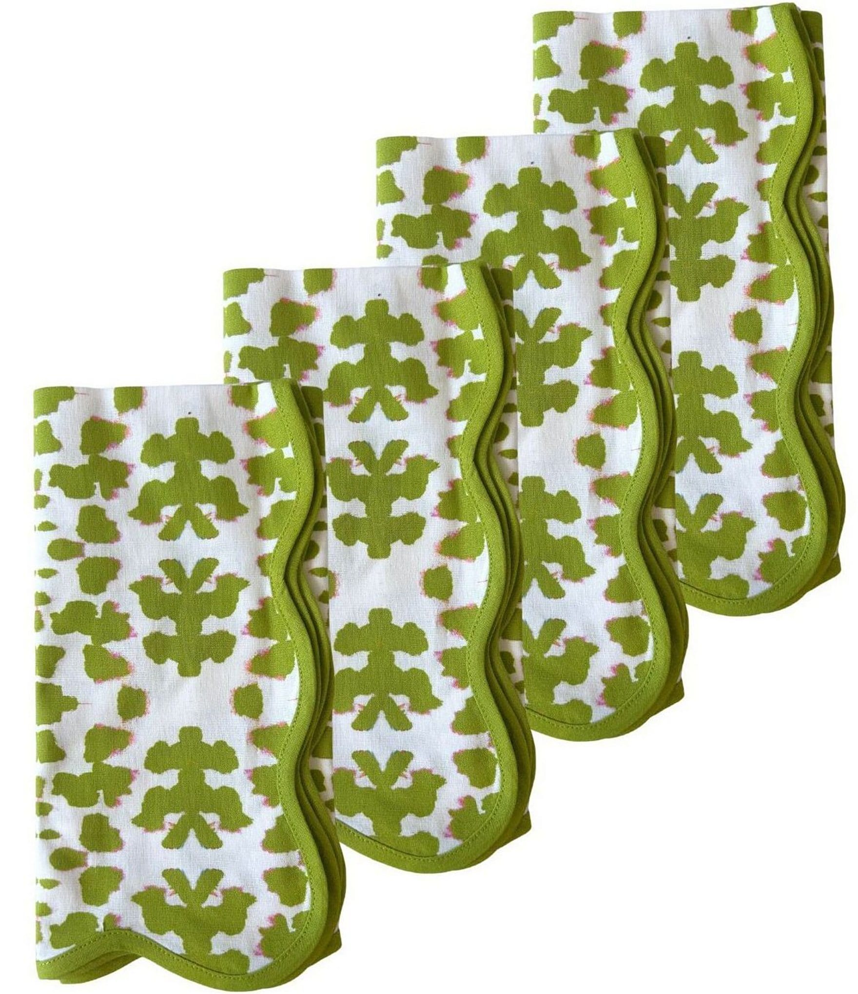 Laura Park Chintz Green Scalloped Dinner Napkin, Set of 4