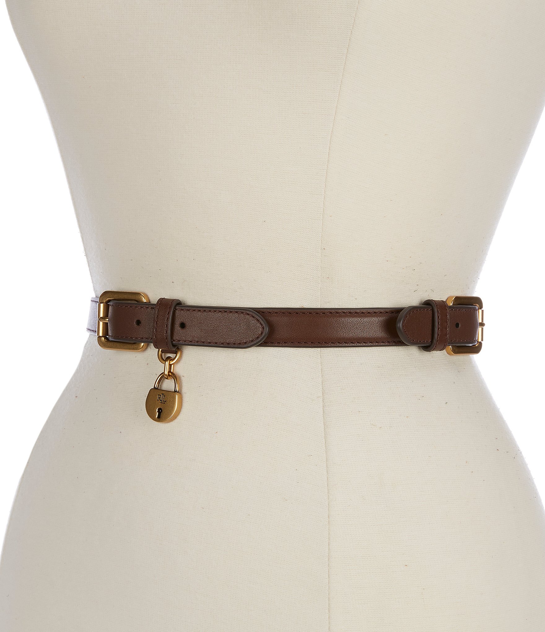 Lauren Ralph Lauren 0.75#double; Leather Double Buckle Skinny Belt