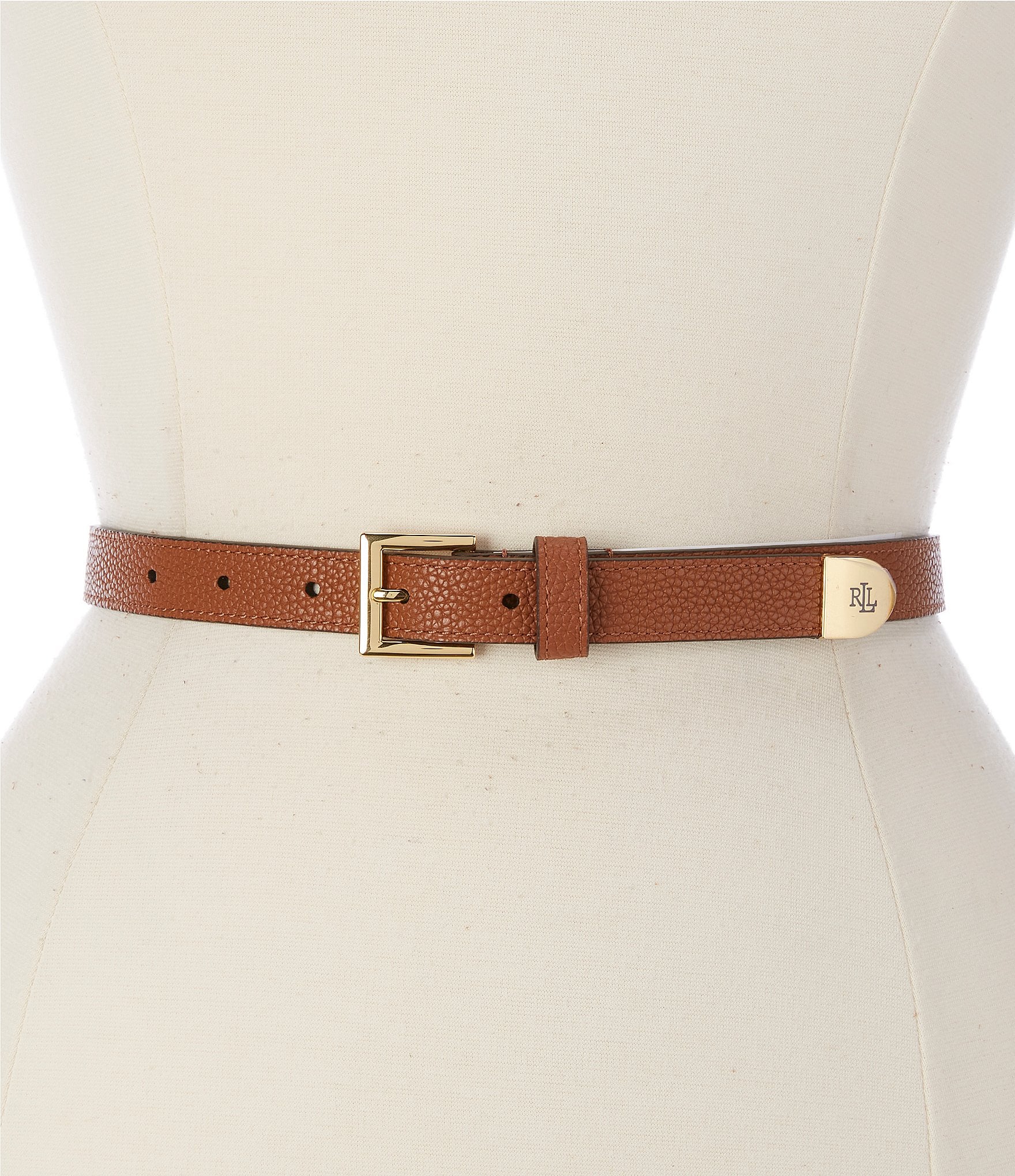 Lauren Ralph Lauren 0.75#double; Pebbled Leather Skinny Belt