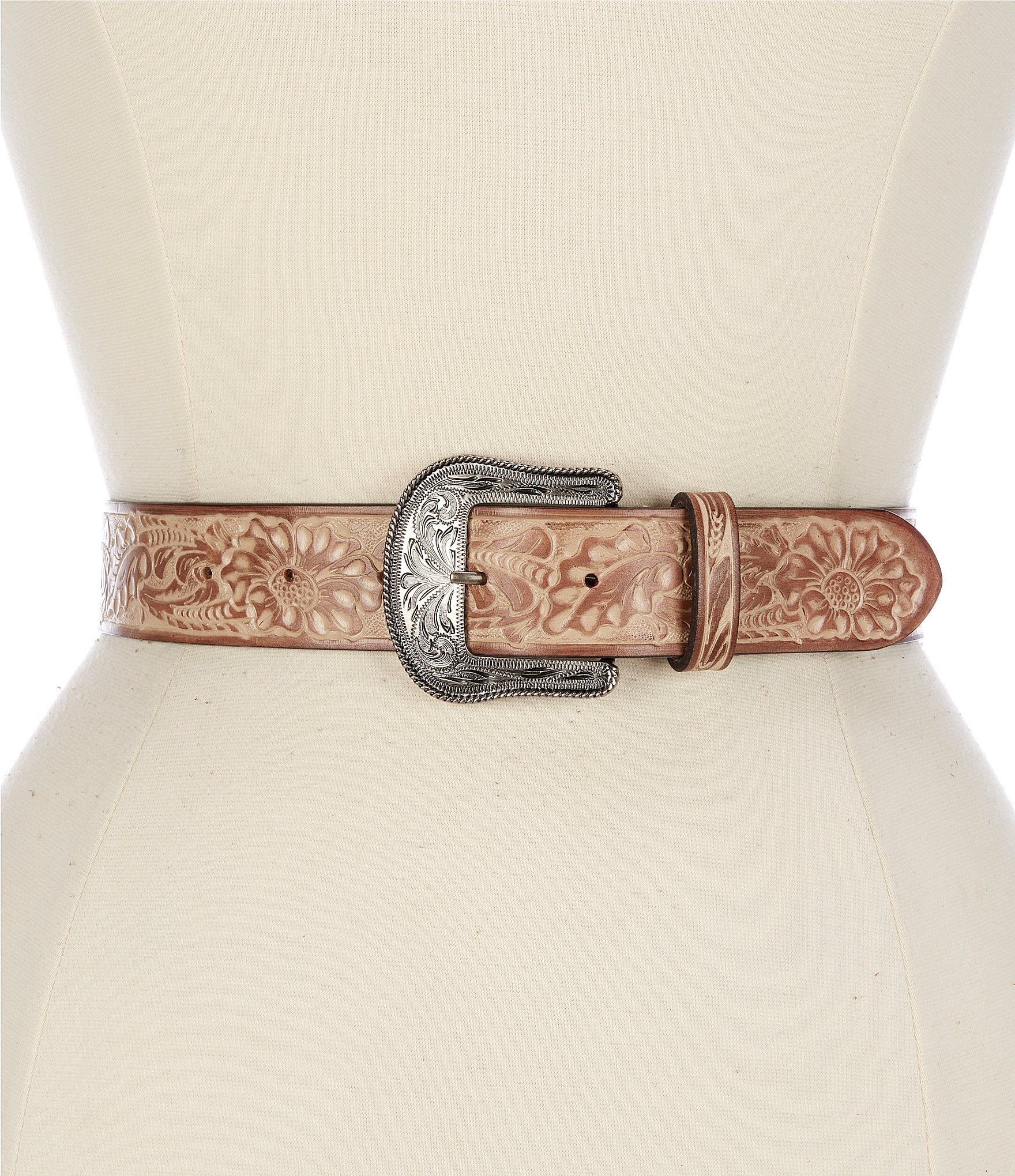 Lauren Ralph Lauren 1.25#double; Tooled Burnished Leather Belt