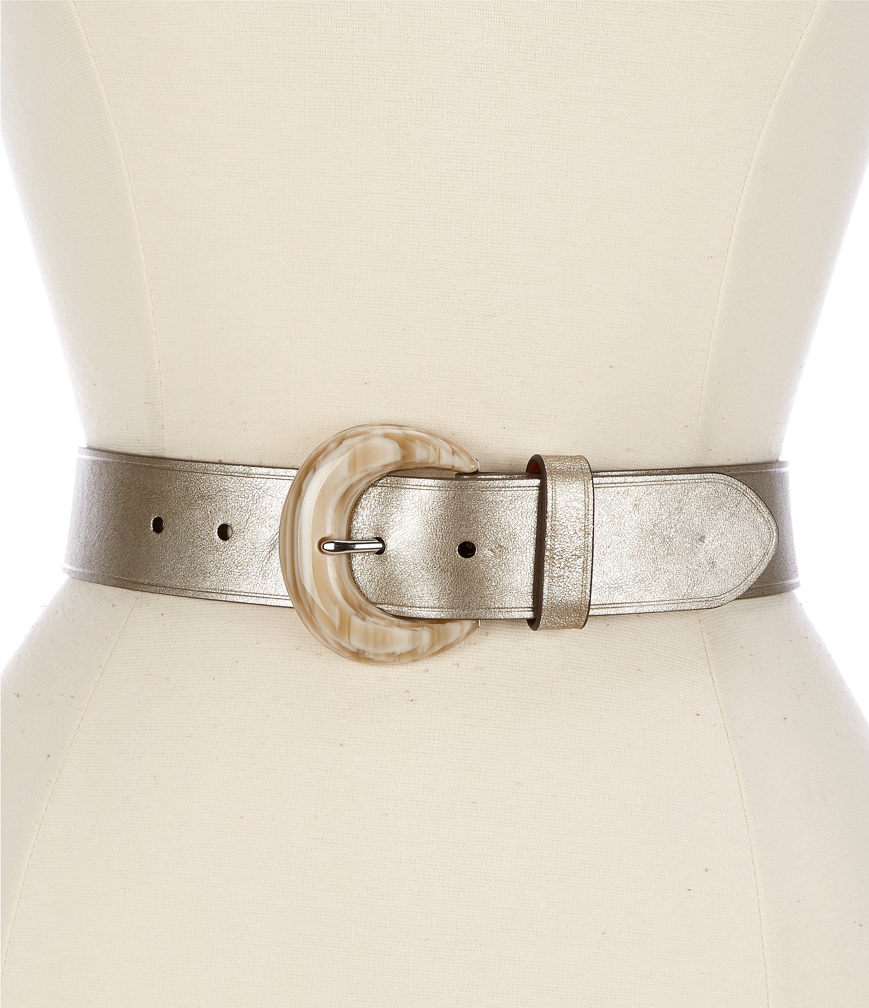 Lauren Ralph Lauren 1.5#double; Crescent Buckle Wide Metallic Leather Belt