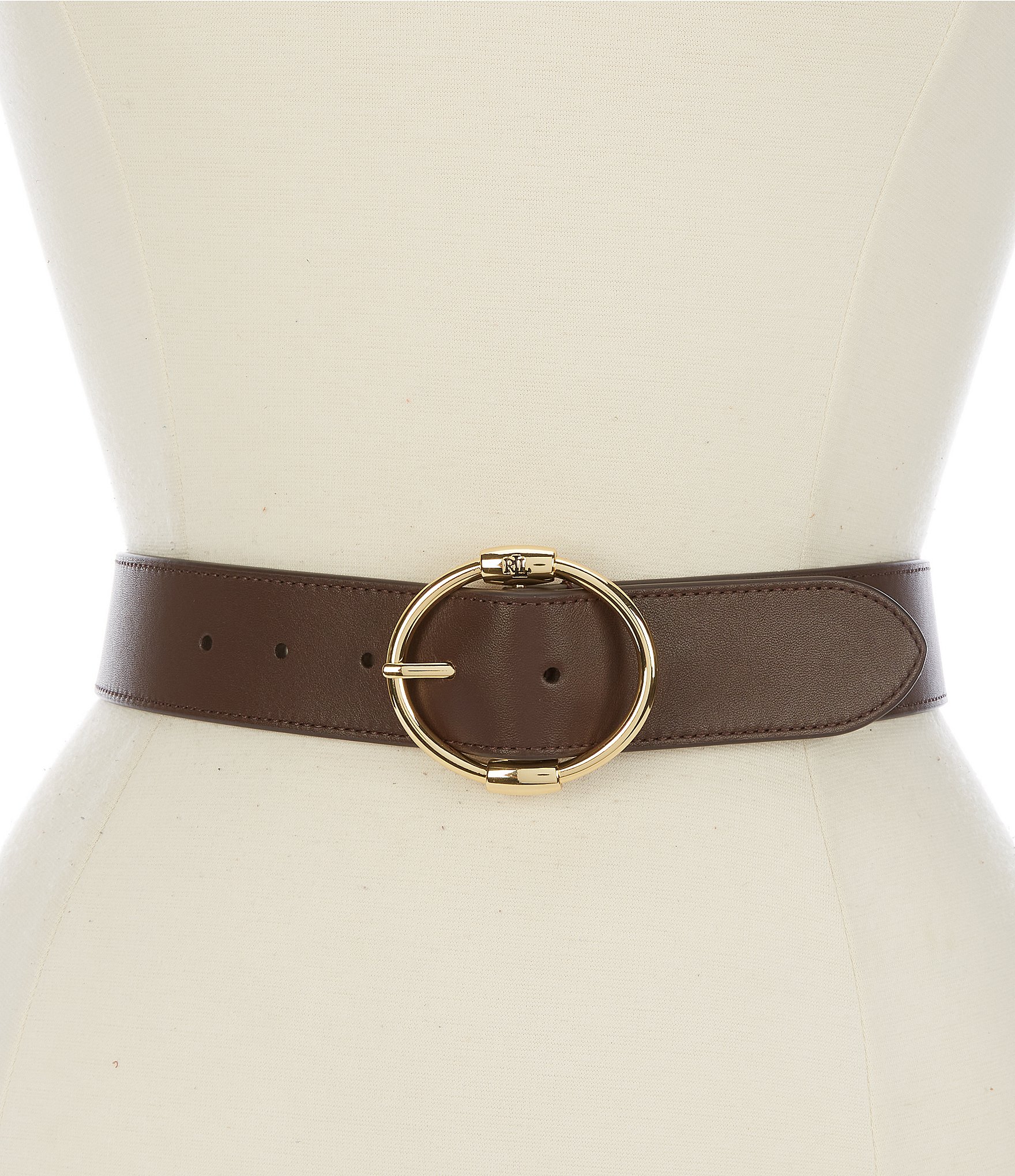 Lauren Ralph Lauren Crescent-Buckle Woven Leather Wide Belt