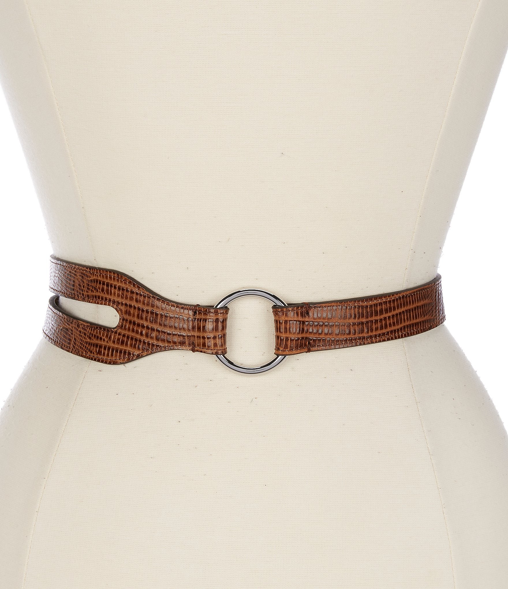 Lauren Ralph Lauren 2#double; Tri-Strap O-Ring Lizard-Embossed Leather Belt