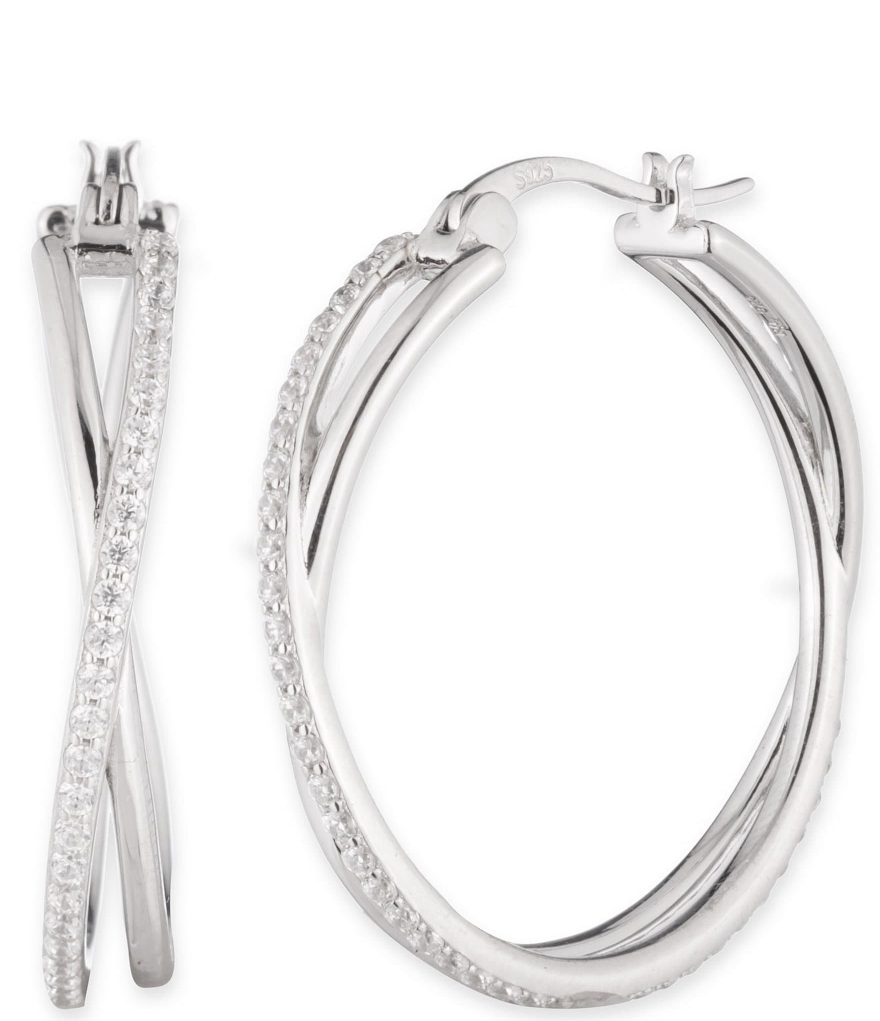 Lauren Ralph Lauren 30mm Crystal Pave Criss Cross Hoop