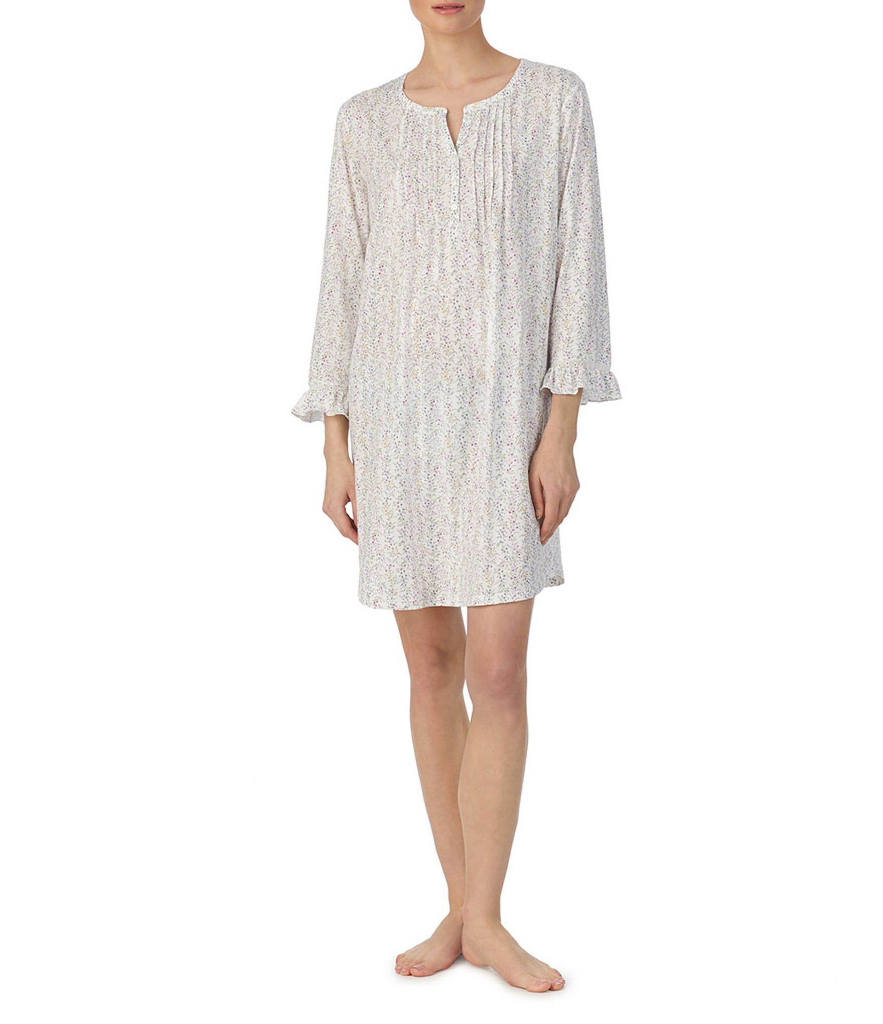 Lauren Ralph Lauren 3/4 Sleeve Floral Print Knit Nightshirt