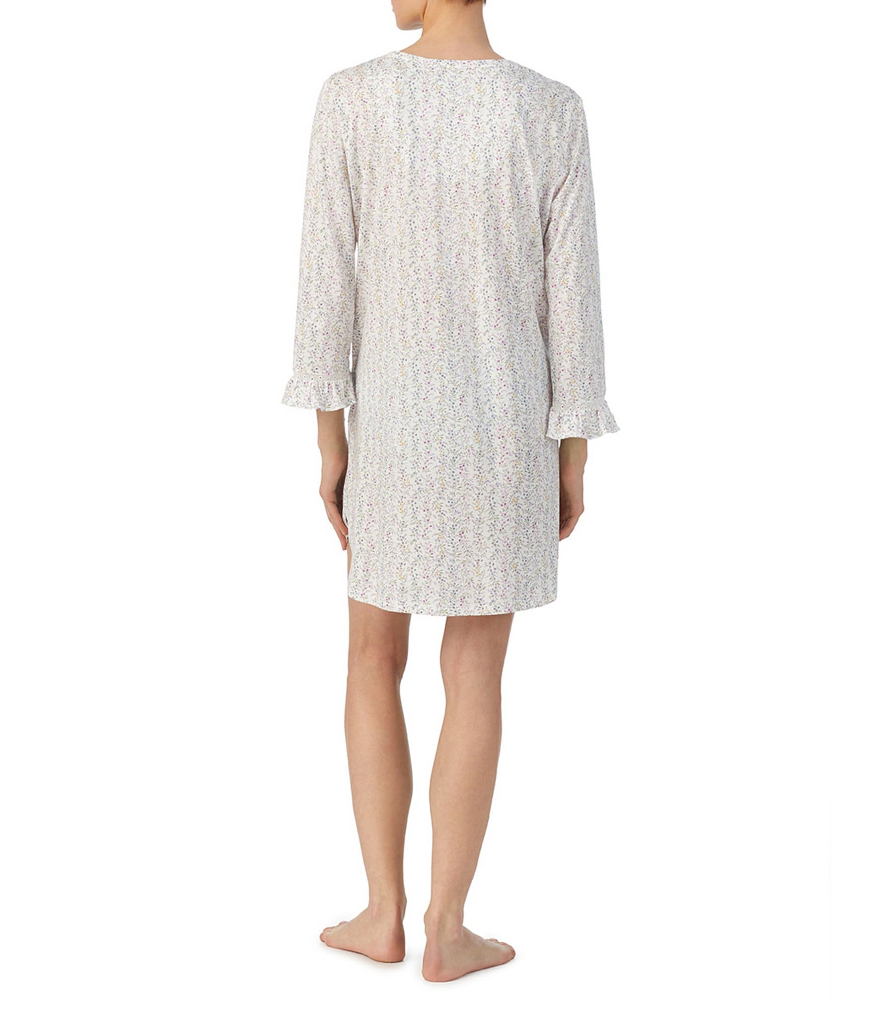 Lauren Ralph Lauren 3/4 Sleeve Floral Print Knit Nightshirt