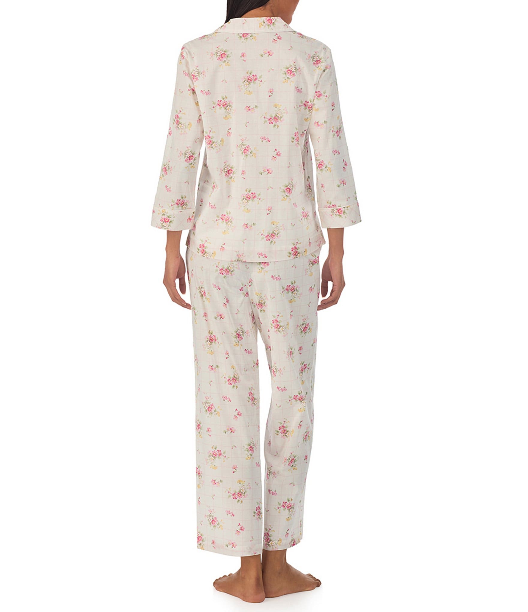 Lauren Ralph Lauren 3/4 Sleeve Notch Collar Woven Floral Print Pajama Set