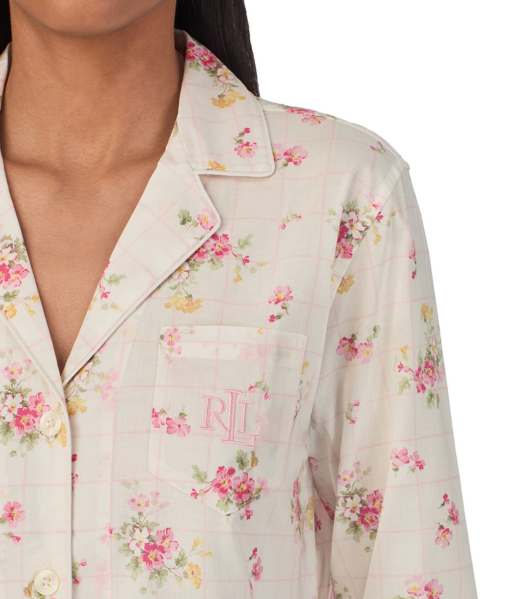 Lauren Ralph Lauren 3/4 Sleeve Notch Collar Woven Floral Print Pajama Set