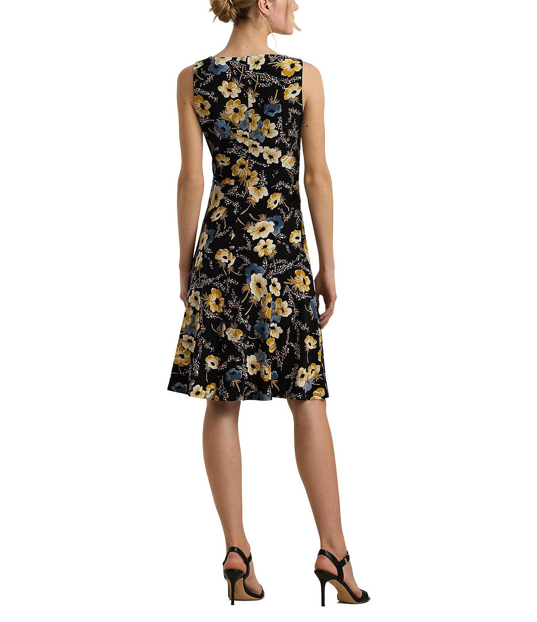 Lauren Ralph Lauren Afara Floral Jersey Surplice V-Neck Sleeveless Wrap Front Midi Dress