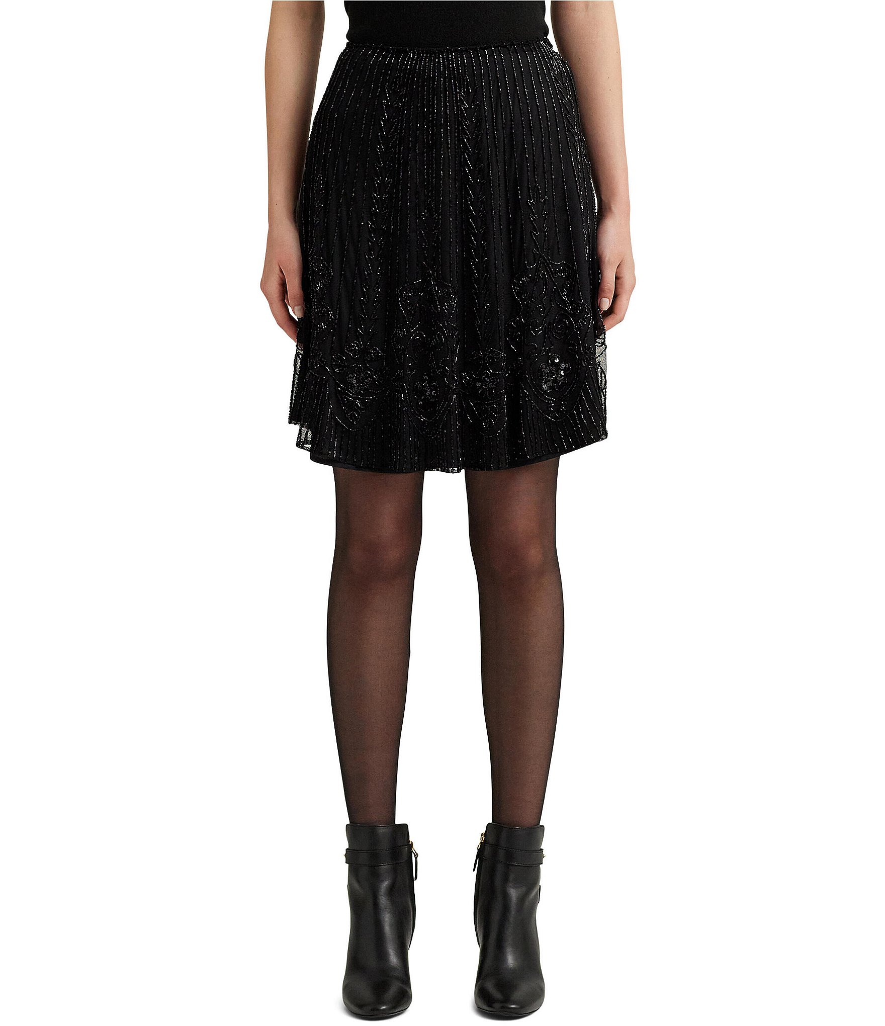 Lauren Ralph Lauren Beaded Mesh A-Line Skirt | Dillard's