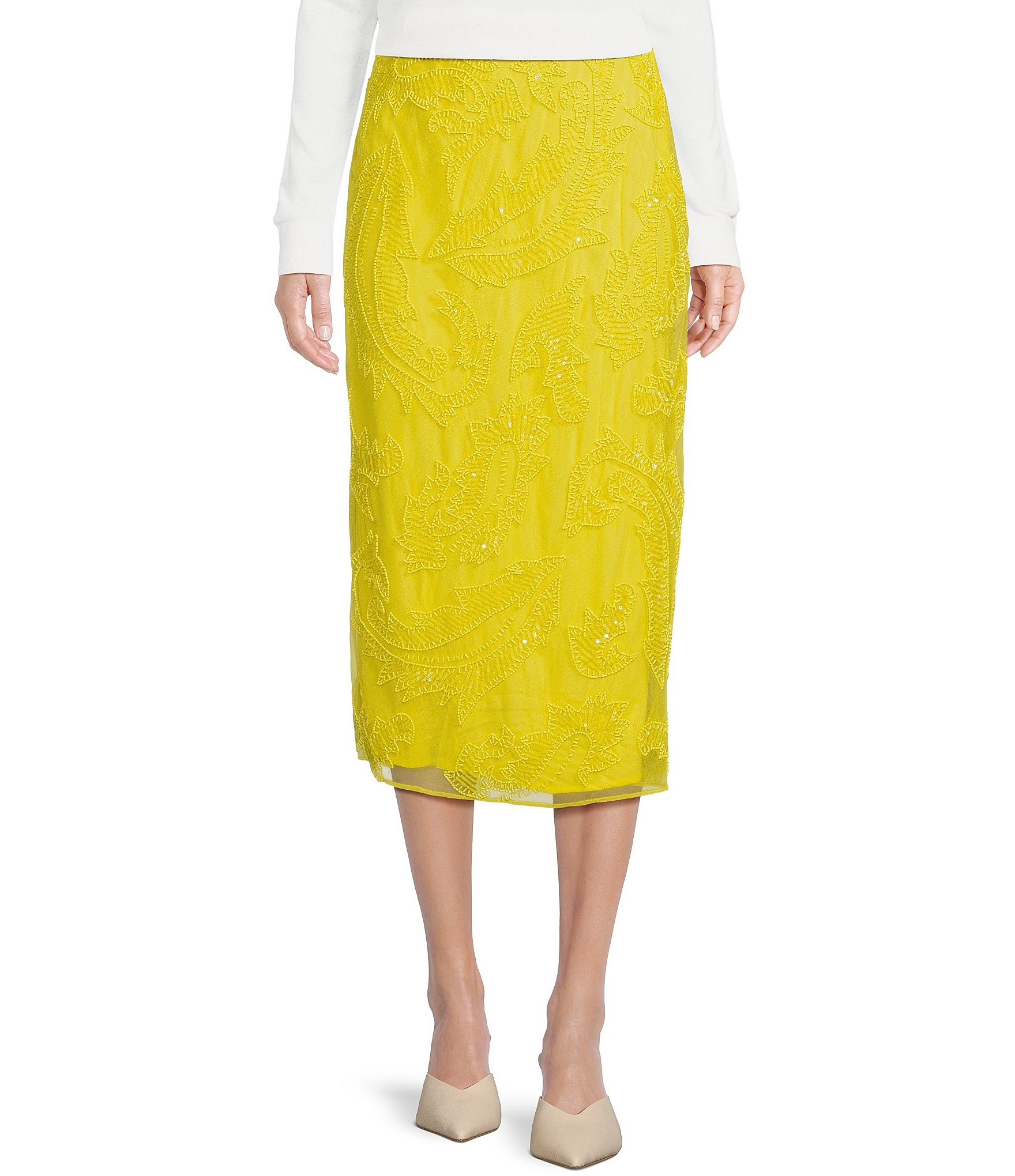Lauren Ralph Lauren Beaded Mesh Midi A Line Skirt | Dillard's
