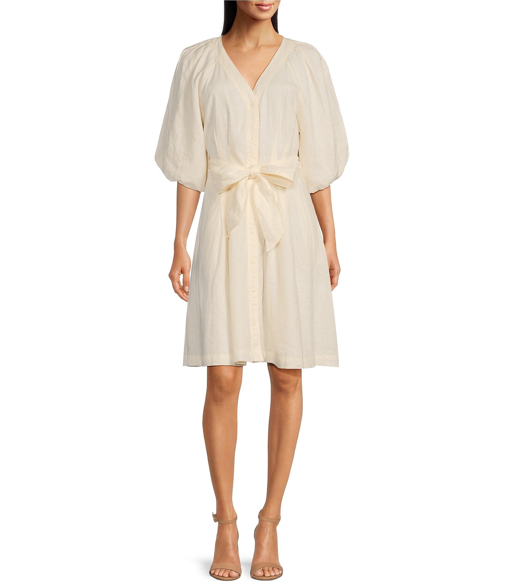 Lauren Ralph Lauren Belted Linen Bubble Sleeve Shirt Dress | Dillard's