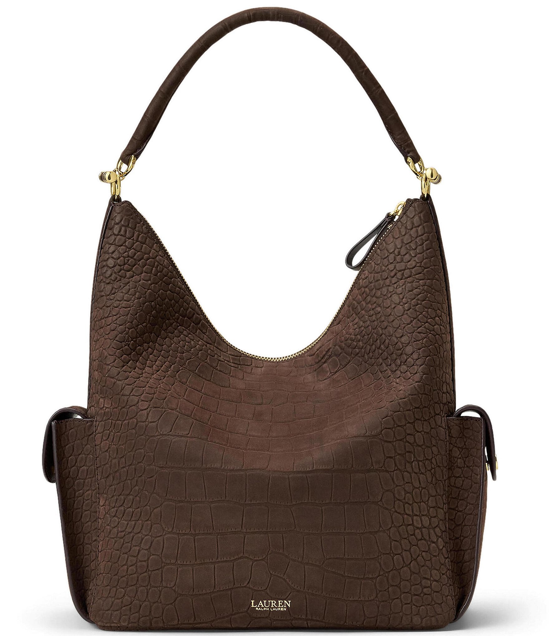Lauren Ralph Lauren Blaike Croc-Embossed Large Shoulder Bag