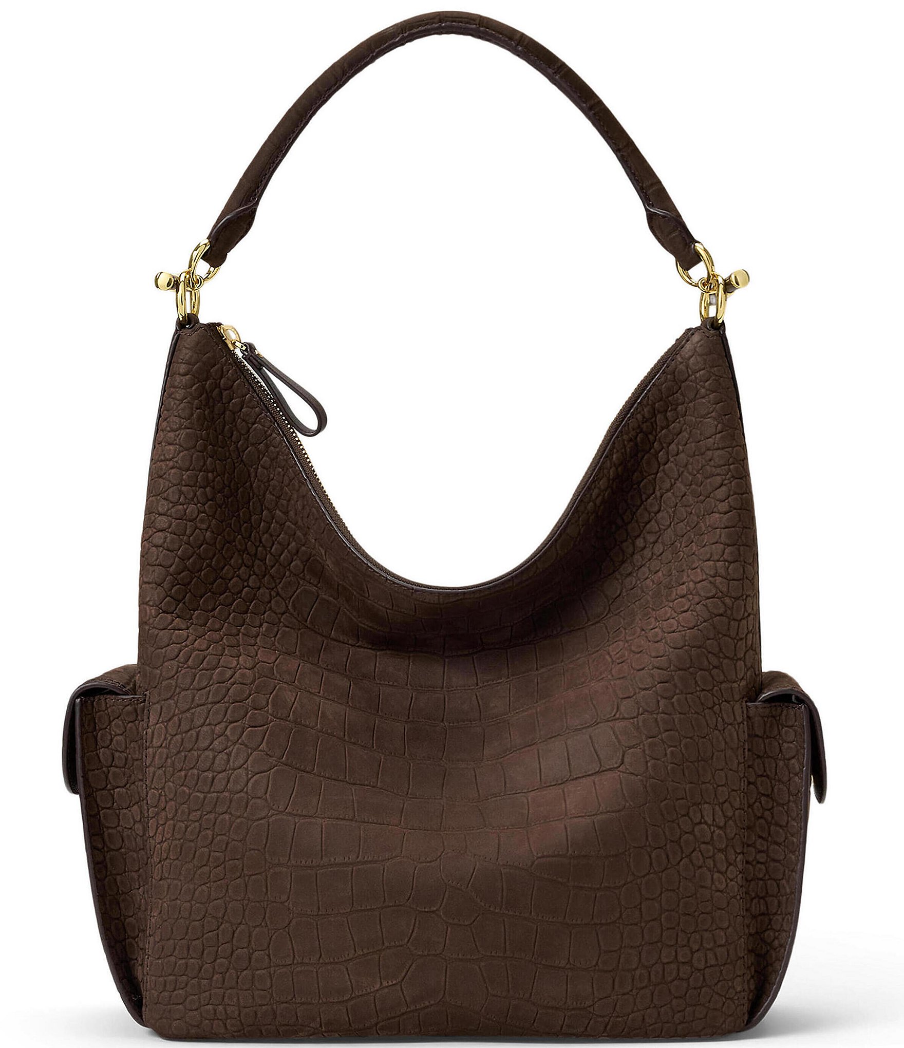 Lauren Ralph Lauren Blaike Croc-Embossed Large Shoulder Bag