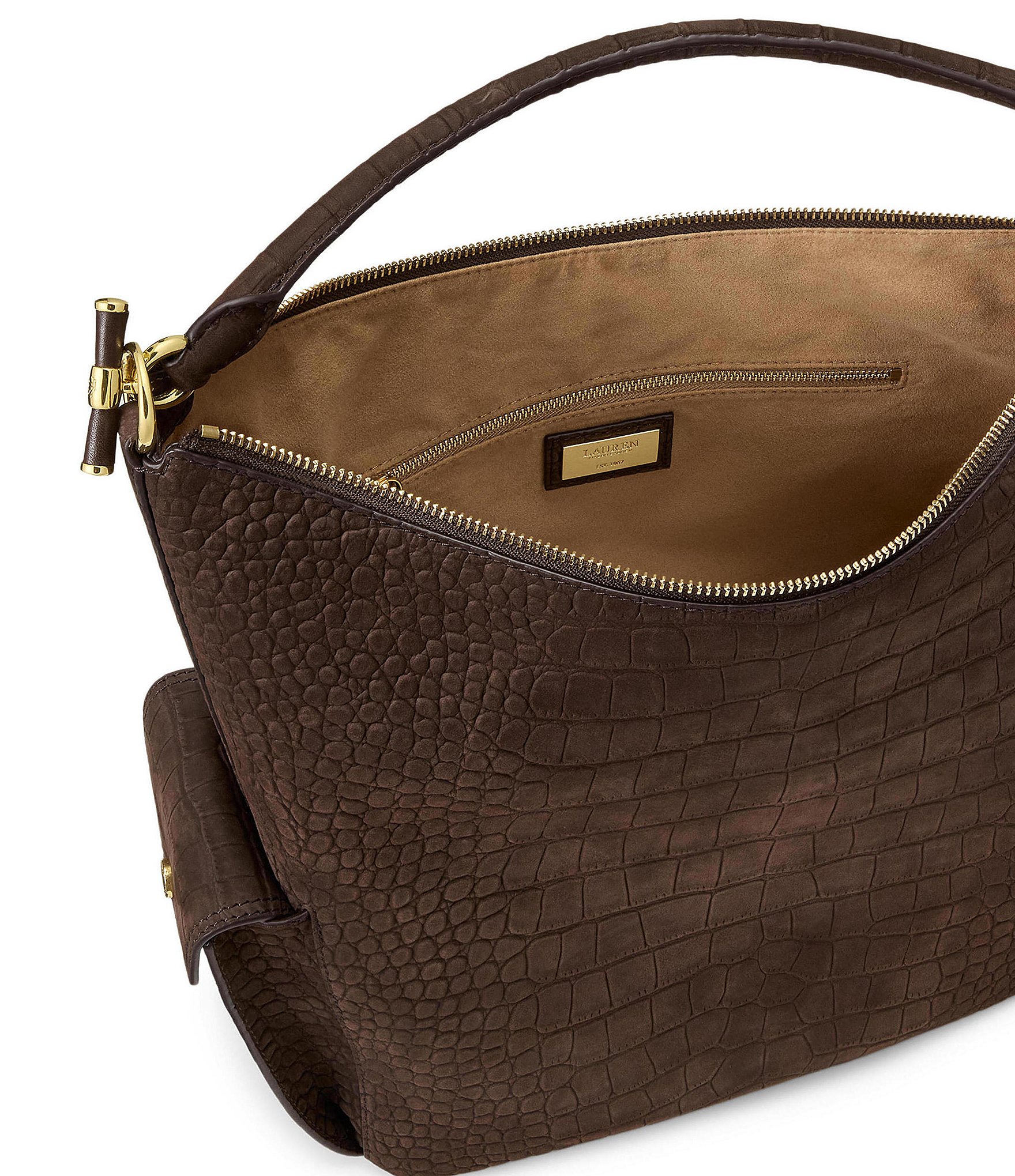 Lauren Ralph Lauren Blaike Croc-Embossed Large Shoulder Bag