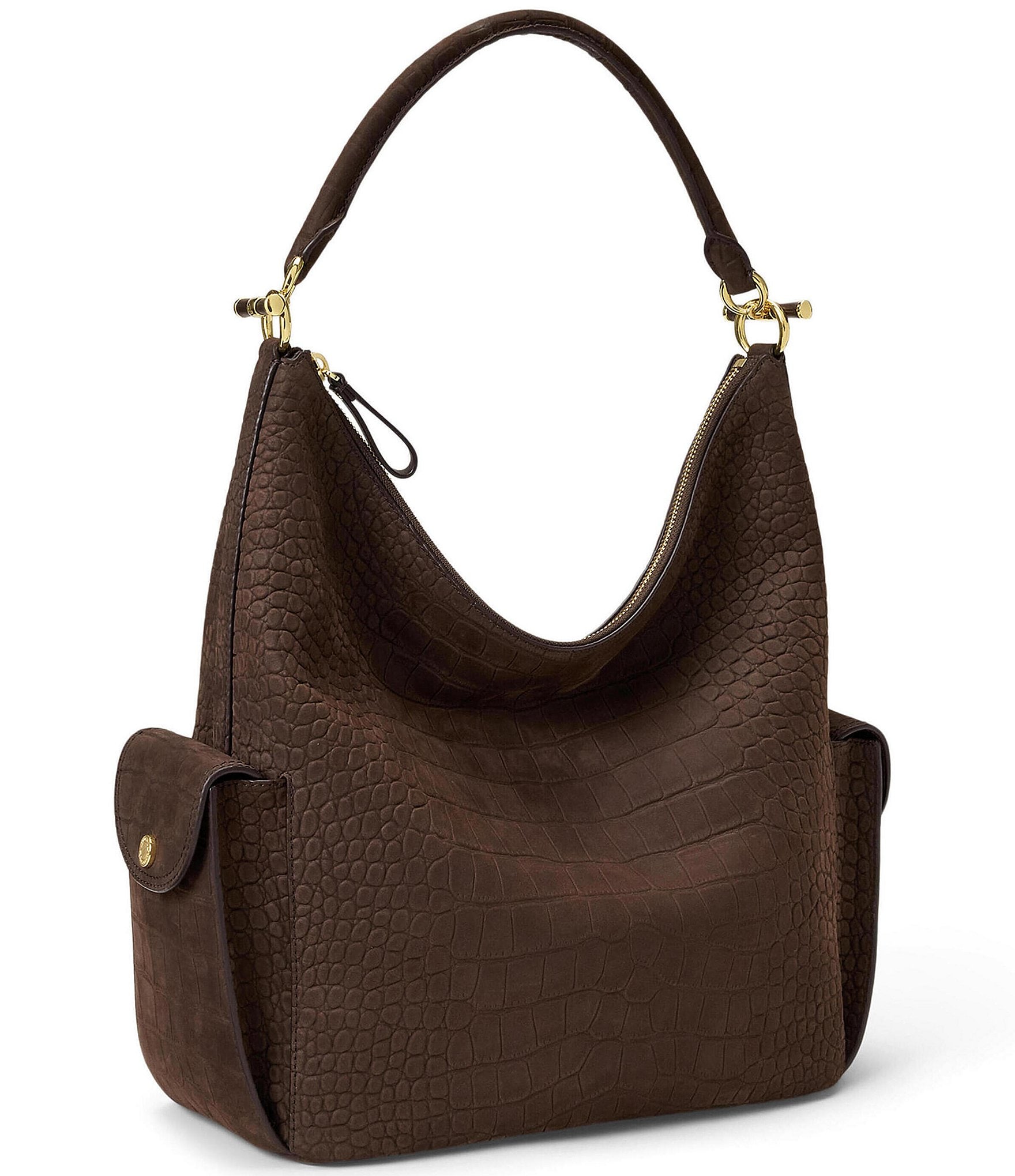 Lauren Ralph Lauren Blaike Croc-Embossed Large Shoulder Bag
