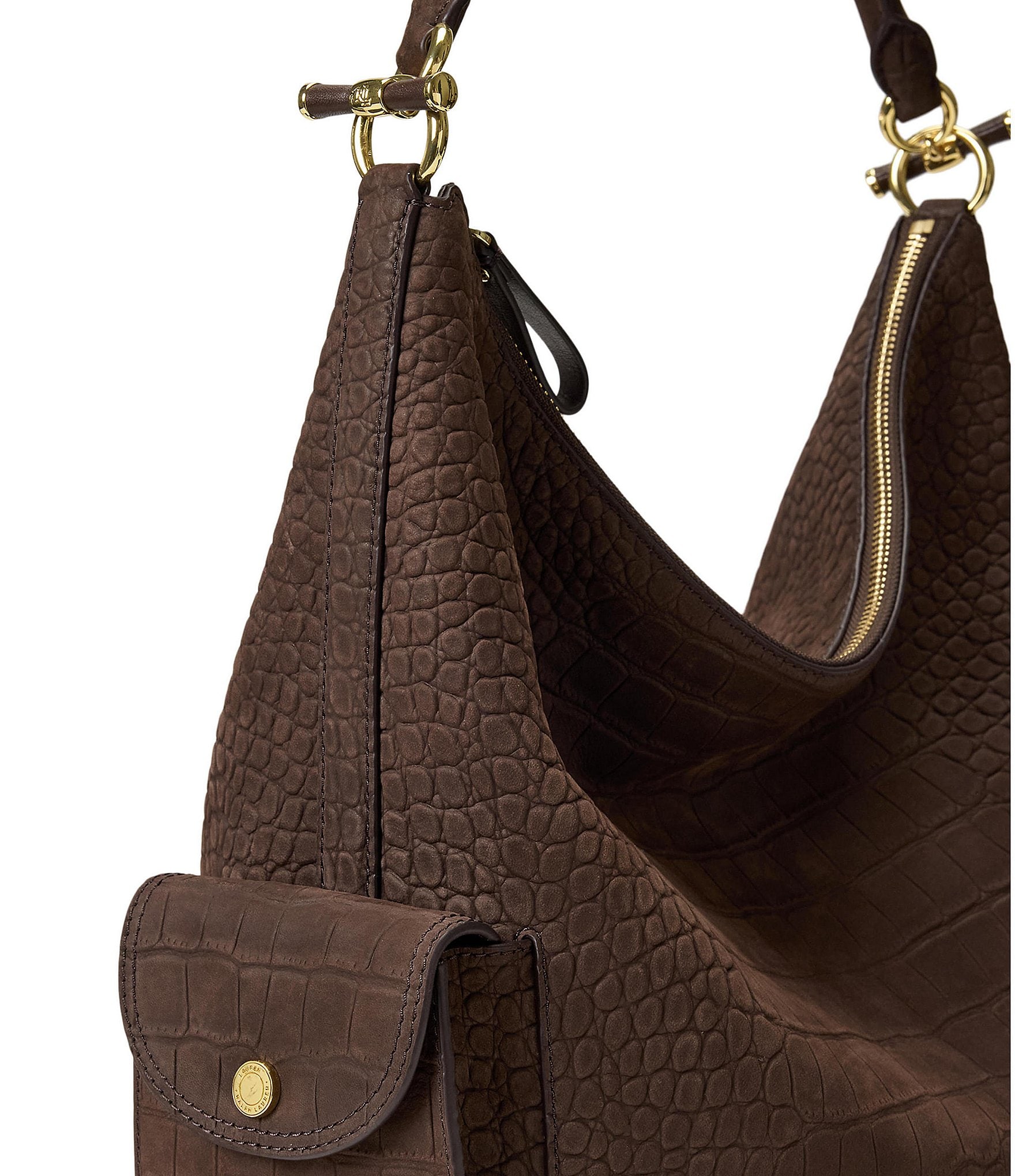 Lauren Ralph Lauren Blaike Croc-Embossed Large Shoulder Bag