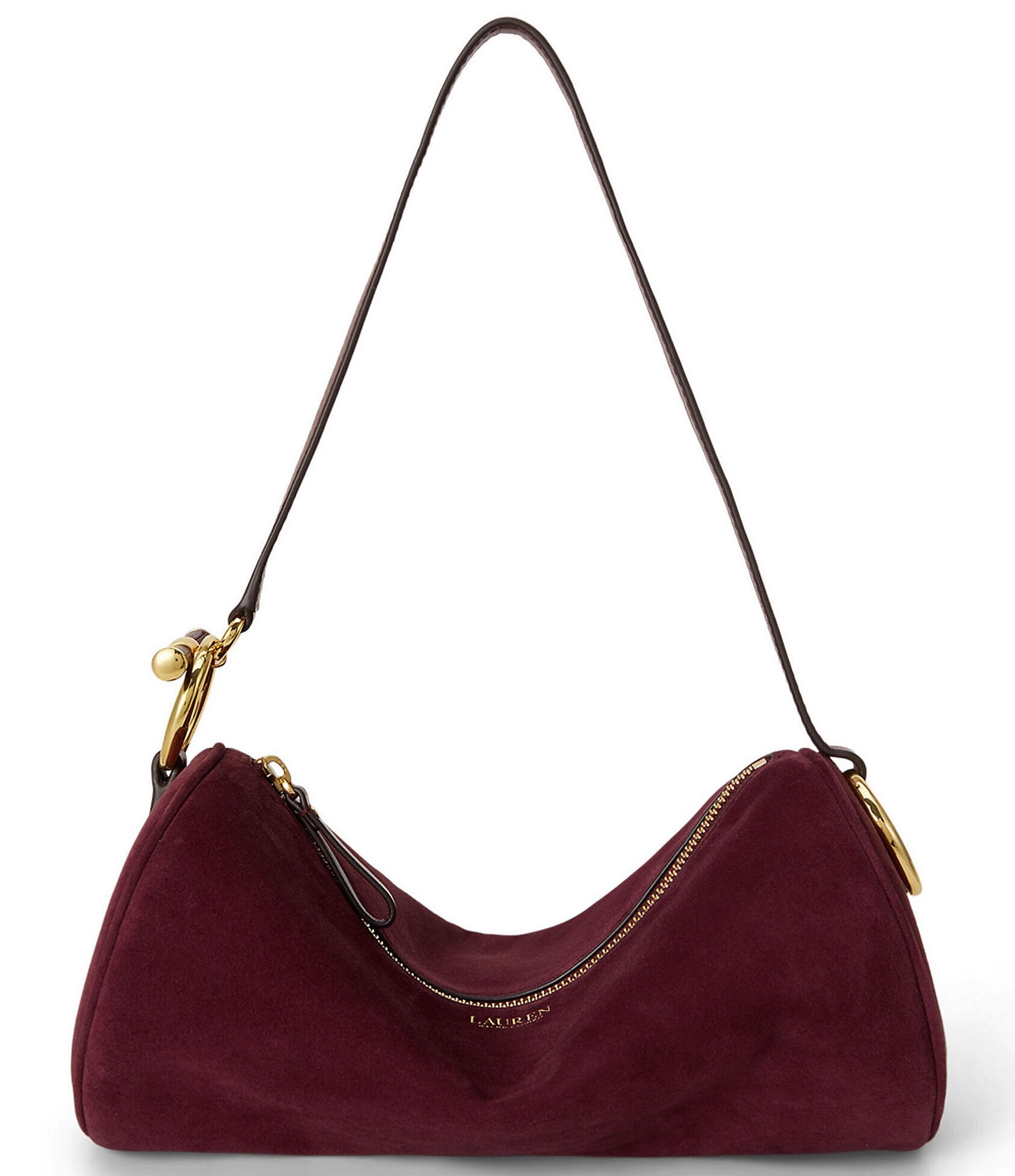 Lauren Ralph Lauren Blaike Sheep Suede Medium Barrel Shoulder Bag
