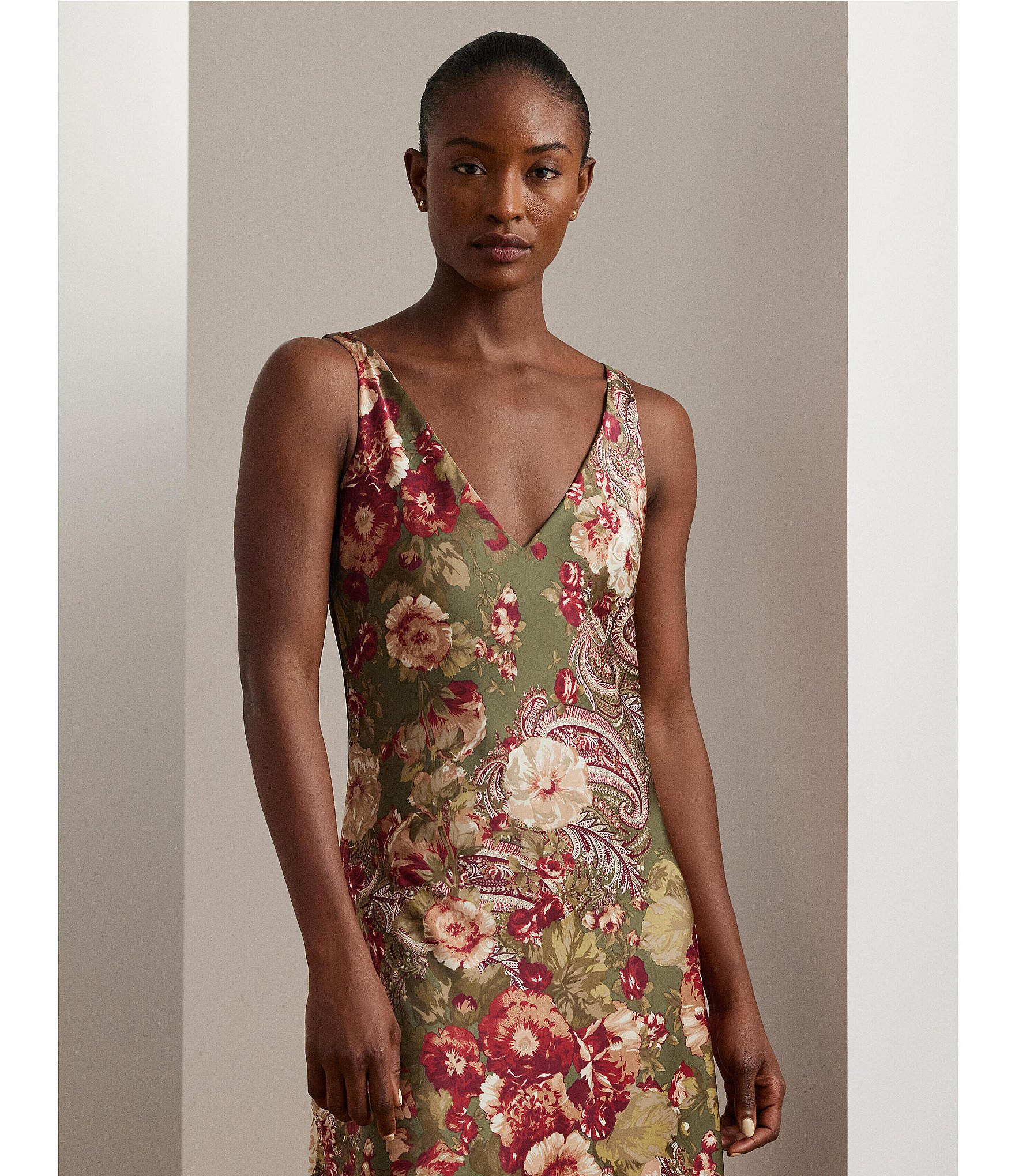 Lauren Ralph Lauren Floral Satin Charmeuse Sleeveless Dress