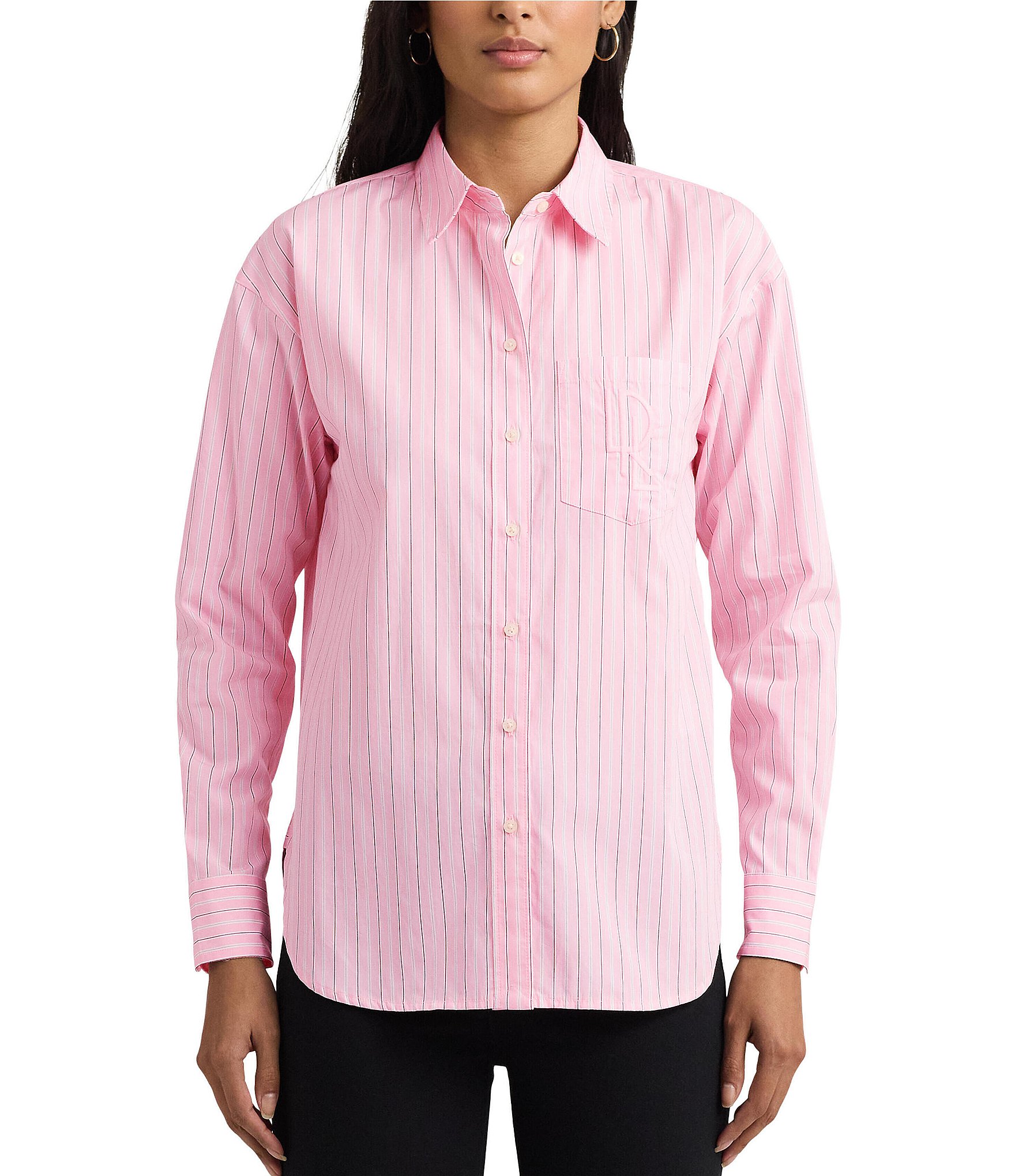 Ralph Lauren Women's Striped Broadcloth Shirt Purple M