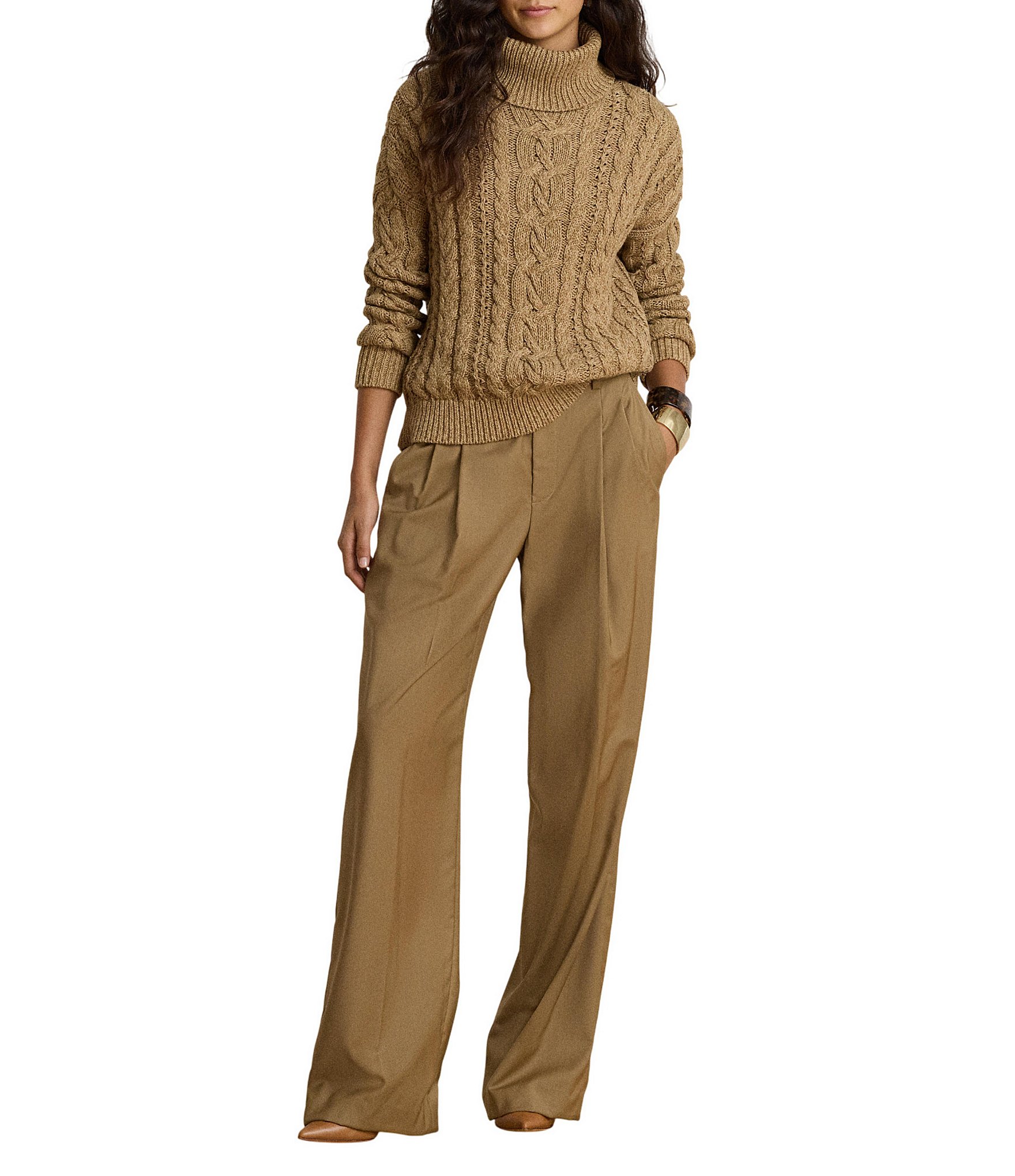 Lauren Ralph Lauren Cable Knit Turtle Neck Long Sleeve Sweater