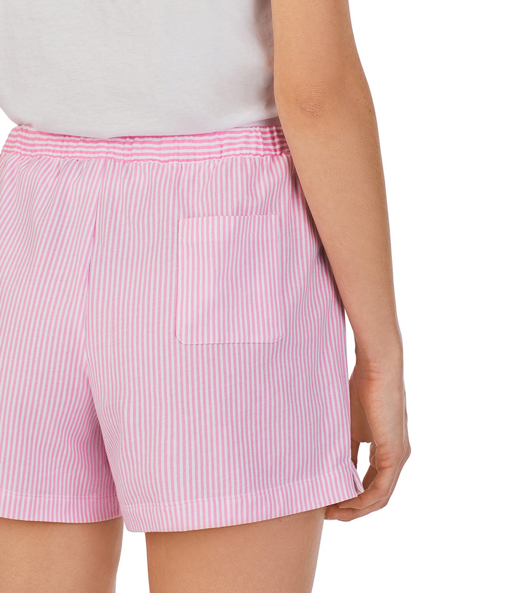 Lauren Ralph Lauren Classic Woven Drawstring Elastic Waist Patch Pocket Logo Embroidered Striped Sleep Shorts