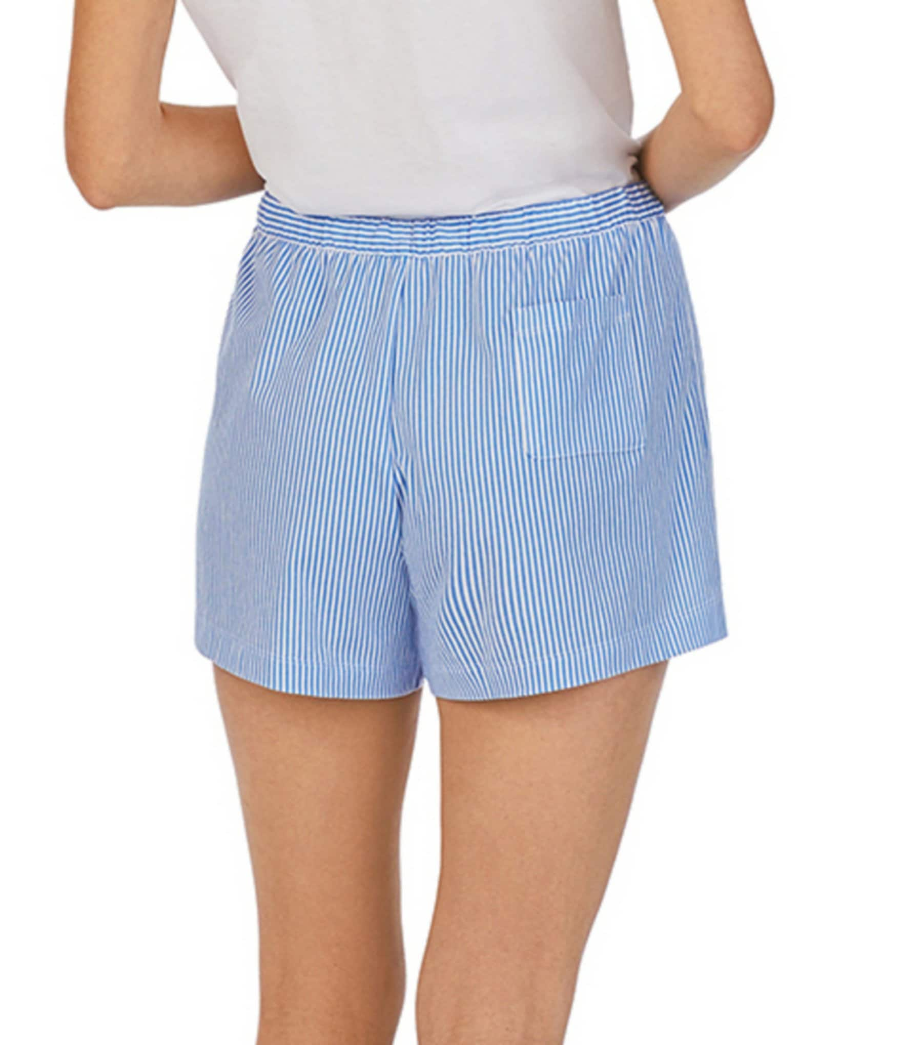 Lauren Ralph Lauren Classic Woven Drawstring Elastic Waist Patch Pocket Logo Embroidered Striped Sleep Shorts