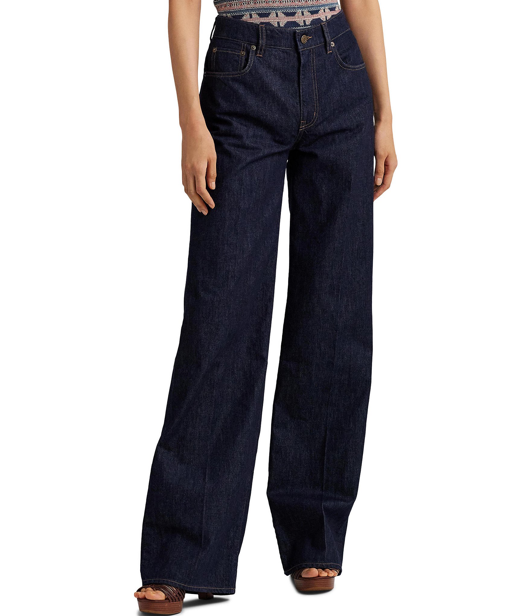 Lauren Ralph Lauren Cotton Mid Rise Full Length Wide Leg Jeans | Dillard's
