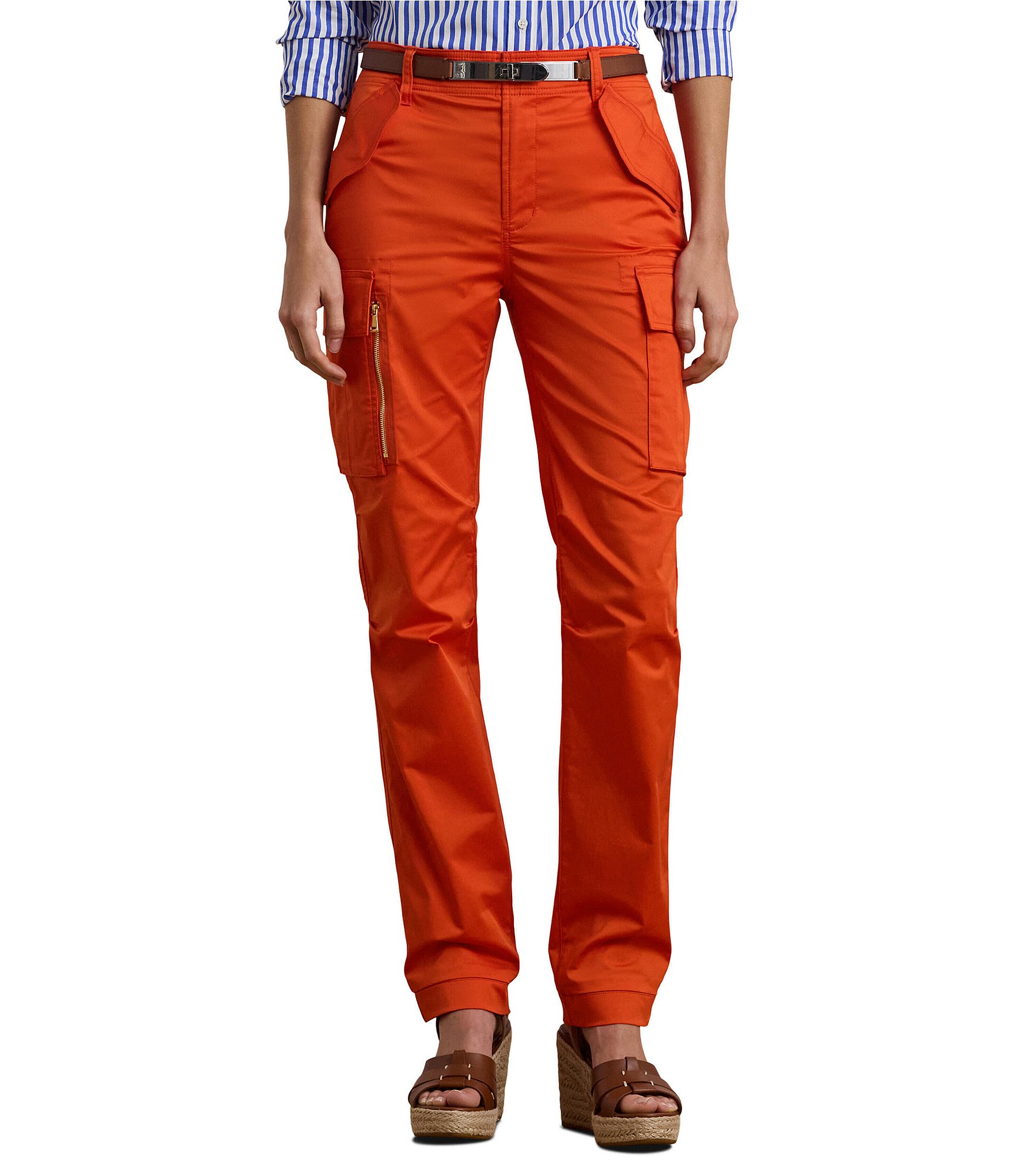 Lauren Ralph Lauren Cotton Sateen High Rise Cargo Pants