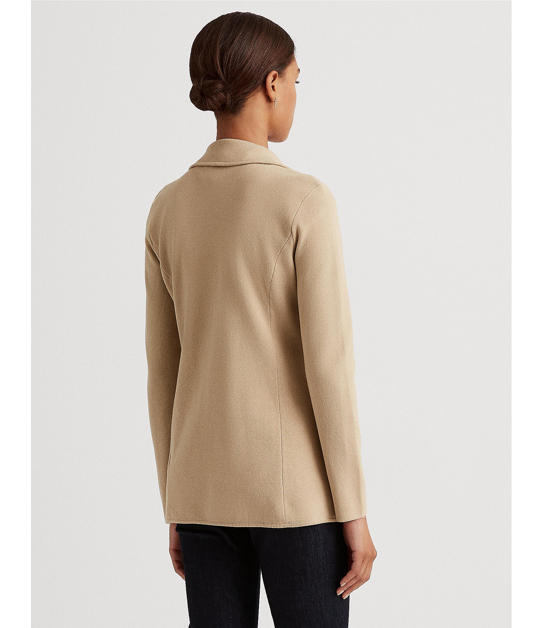 Lauren Ralph Lauren Notch Lapel Long Sleeve Cotton Knit Blazer