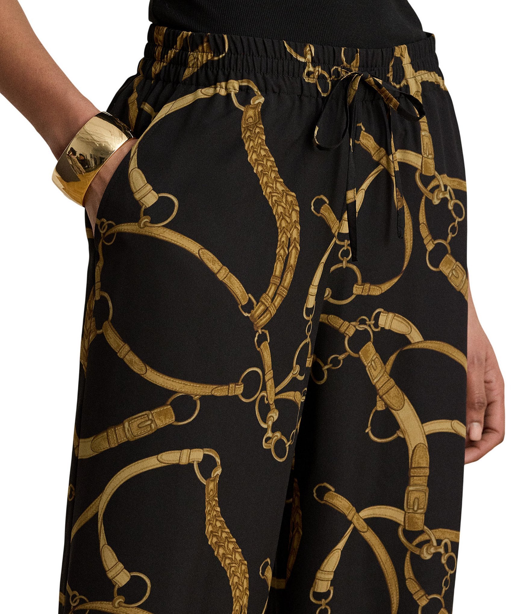 Lauren Ralph Lauren Crepe Belting Print Wide Leg Full Length Coordinating Pants