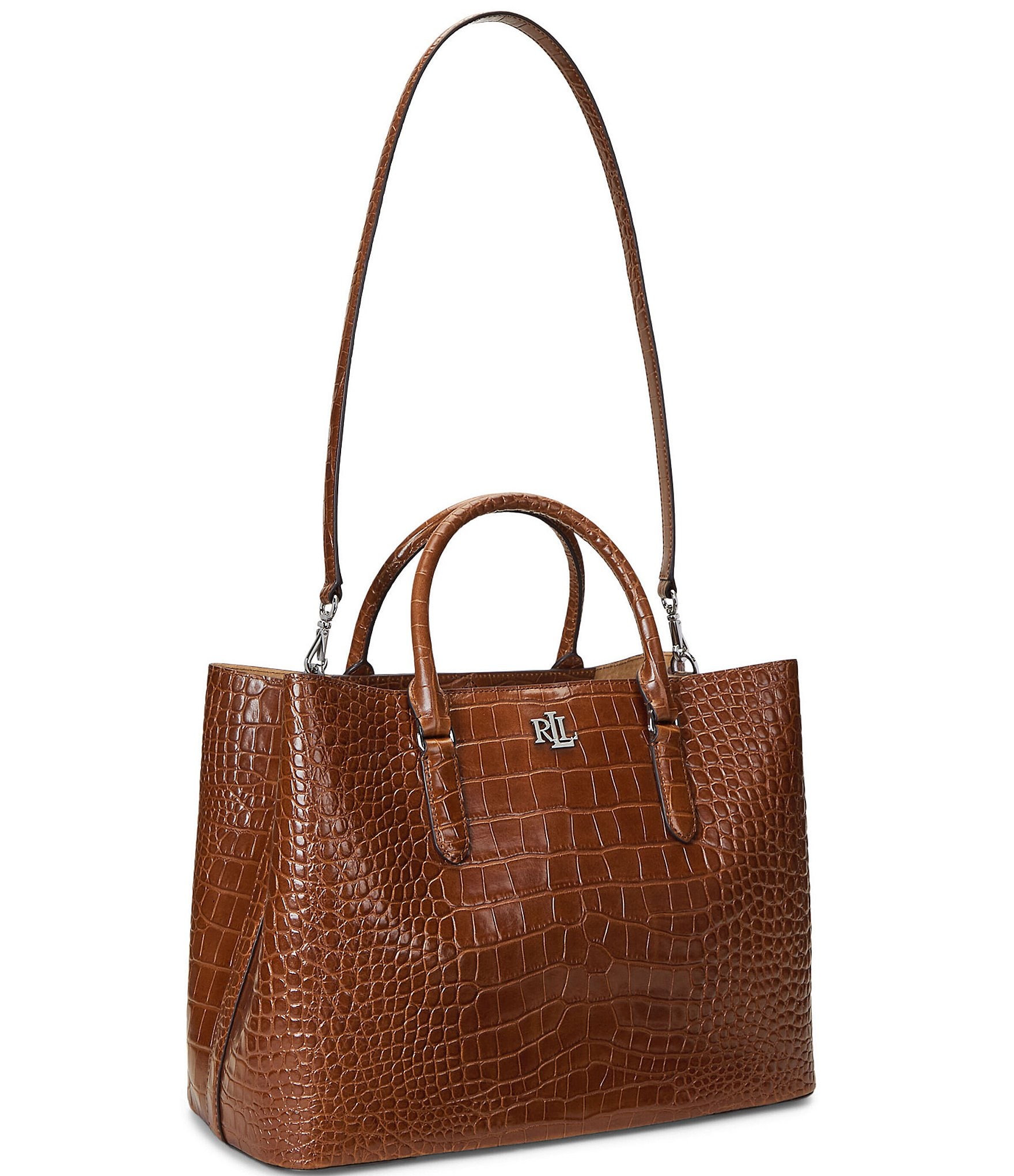 Lauren Ralph Lauren Croc Embossed Oversized Leather outlet Brown Tote Shoulder Bag