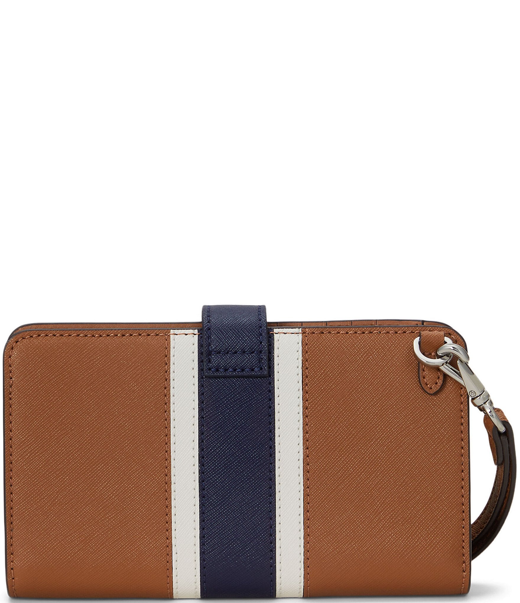 Lauren Ralph Lauren Crosshatch Leather Tan Multi Tech Wristlet