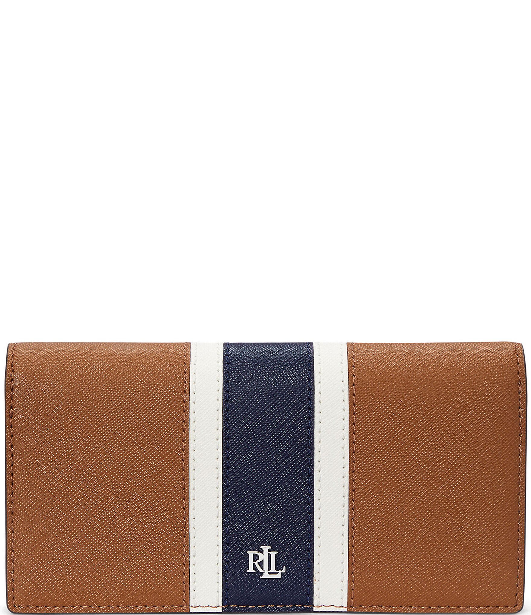 Lauren Ralph Lauren Crosshatch Striped Leather Slim Wallet