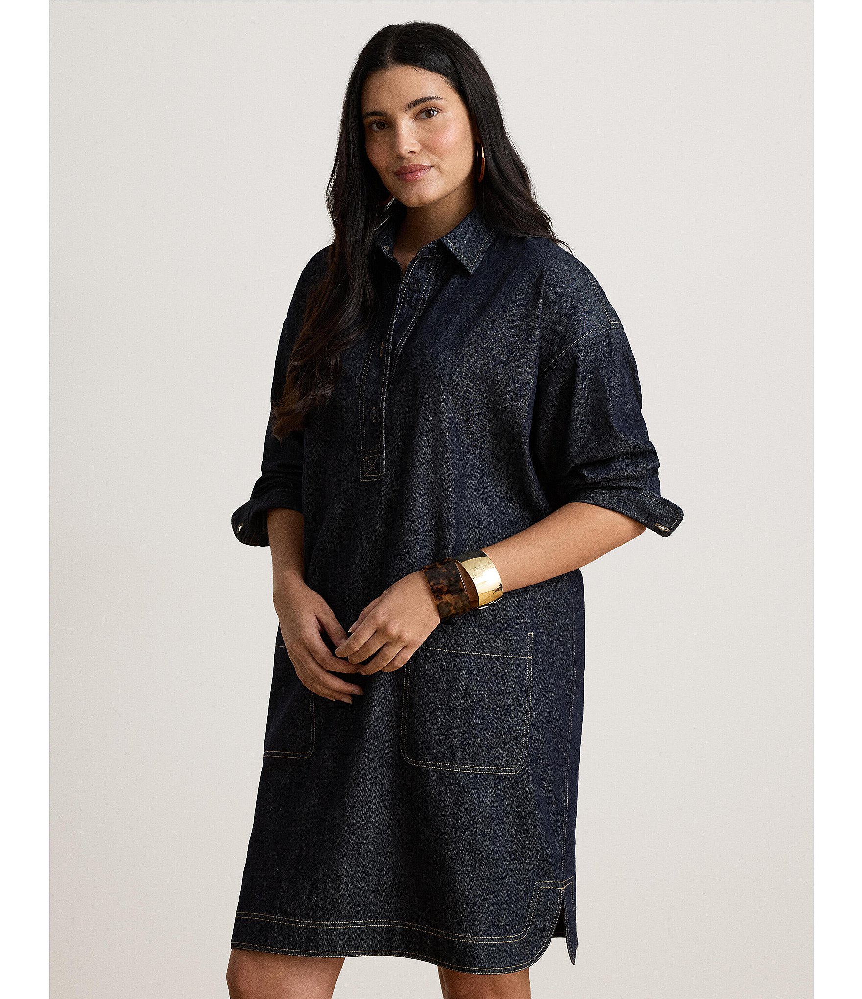 Lauren Ralph Lauren Denim Spread Collar Long Sleeve Shirt Dress