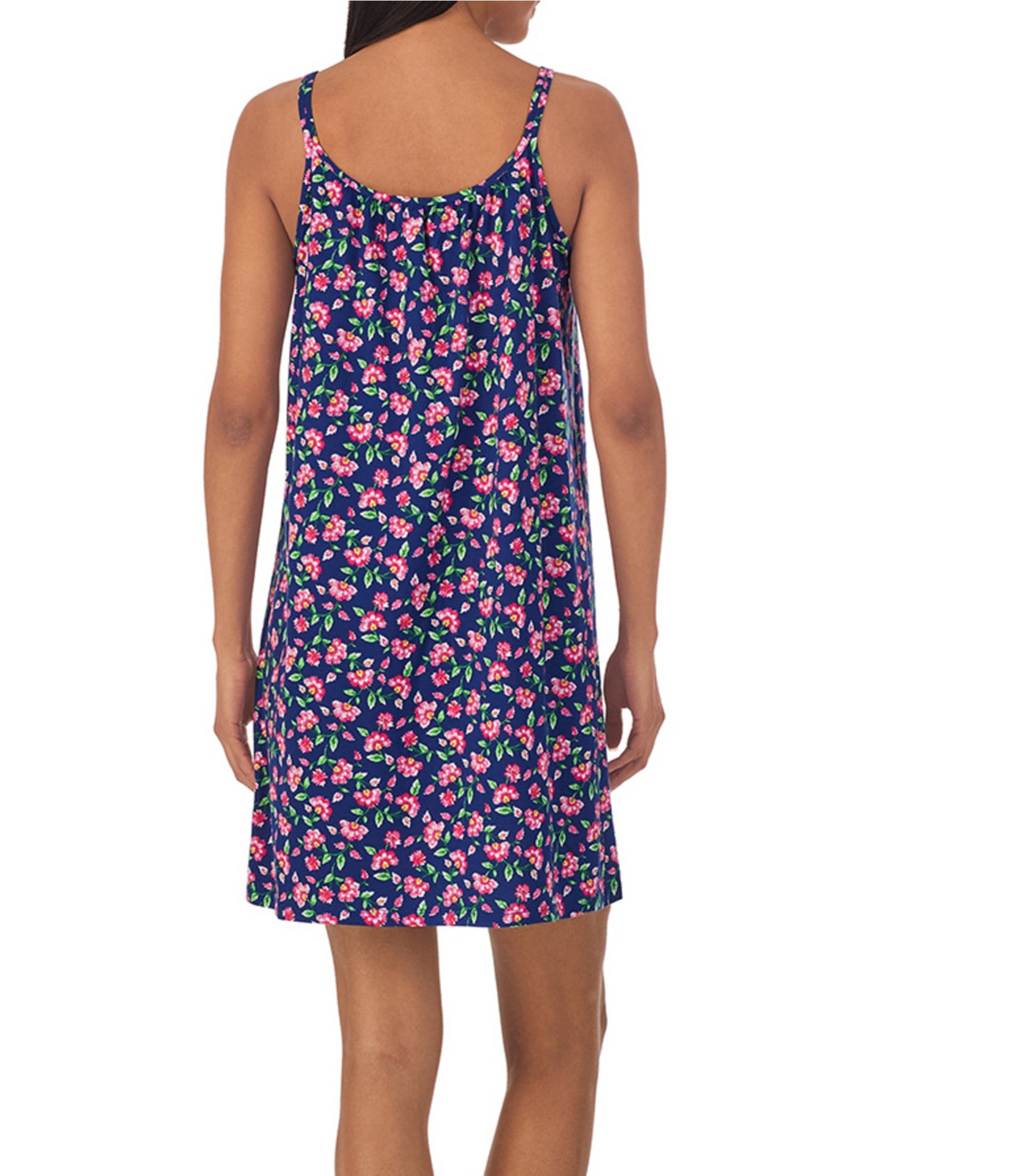 Lauren Ralph Lauren Double Strap Button-Front Detail V-Neck Jersey Knit Multi Floral Chemise