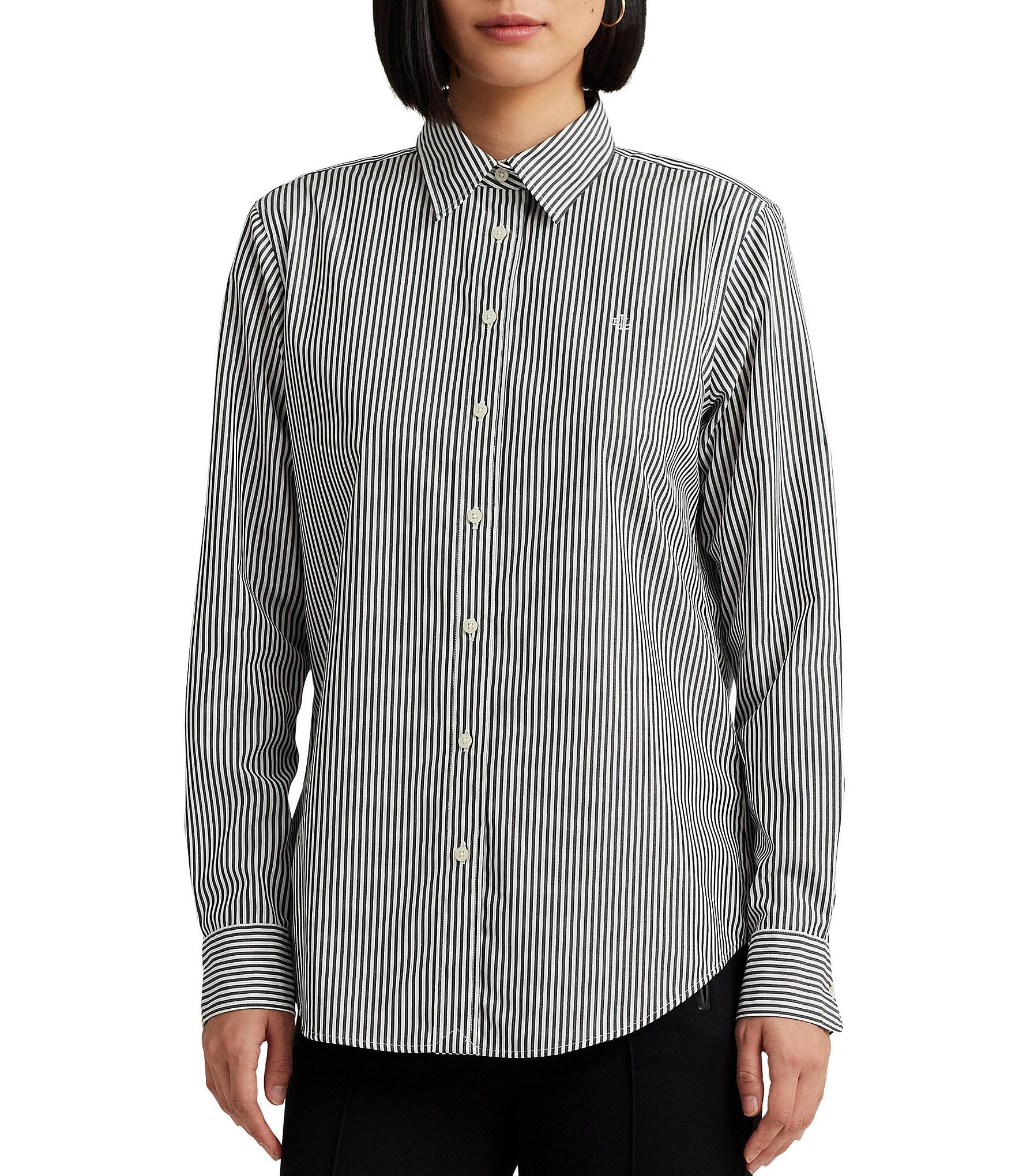 Lauren Ralph Lauren Easy Care Striped Print Point Collar Shirttail Hem Long  Sleeve Shirt | Dillard's