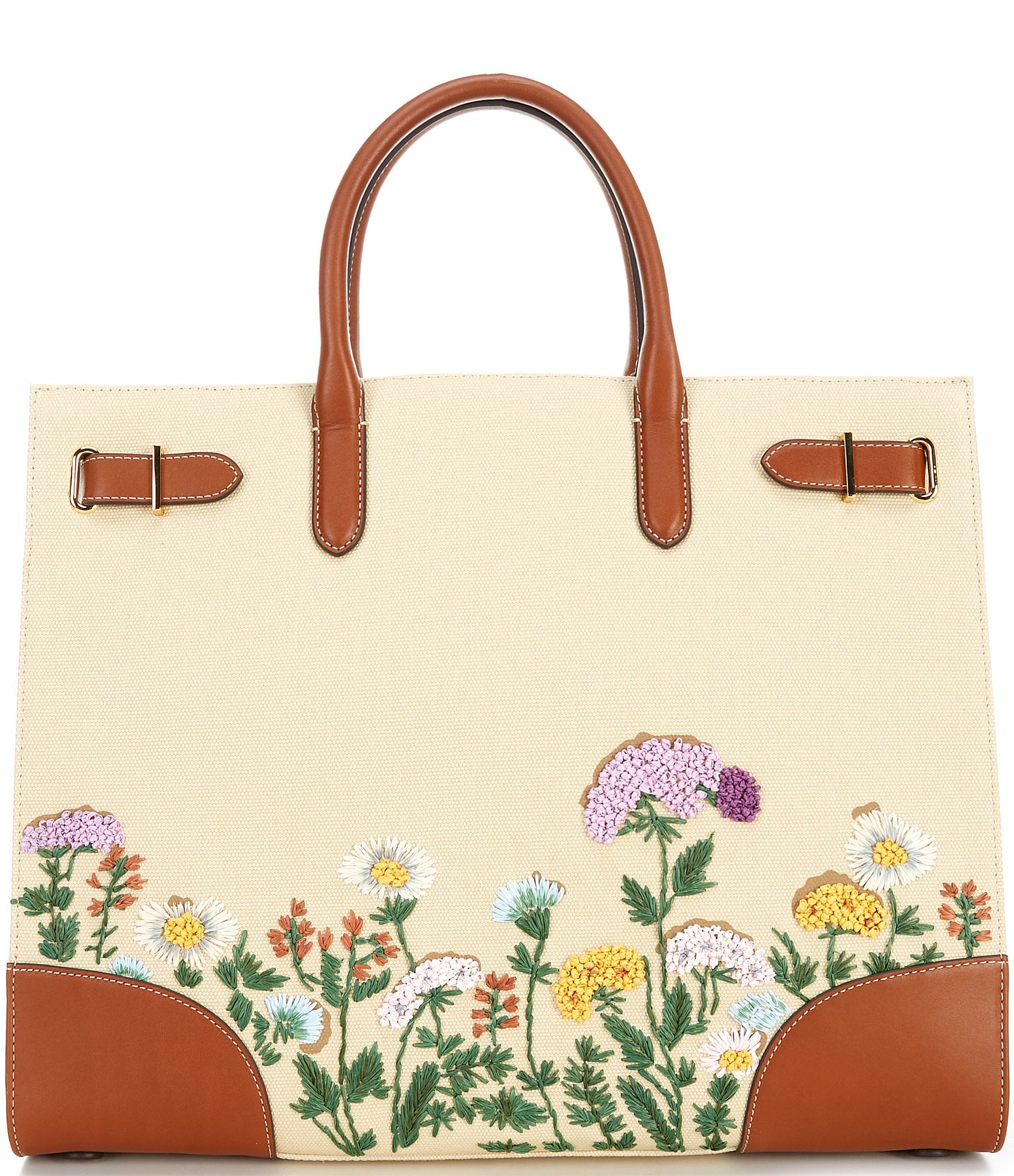 Lauren Ralph Lauren Embroidered Canvas Large Devyn Tote Bag | Dillard's