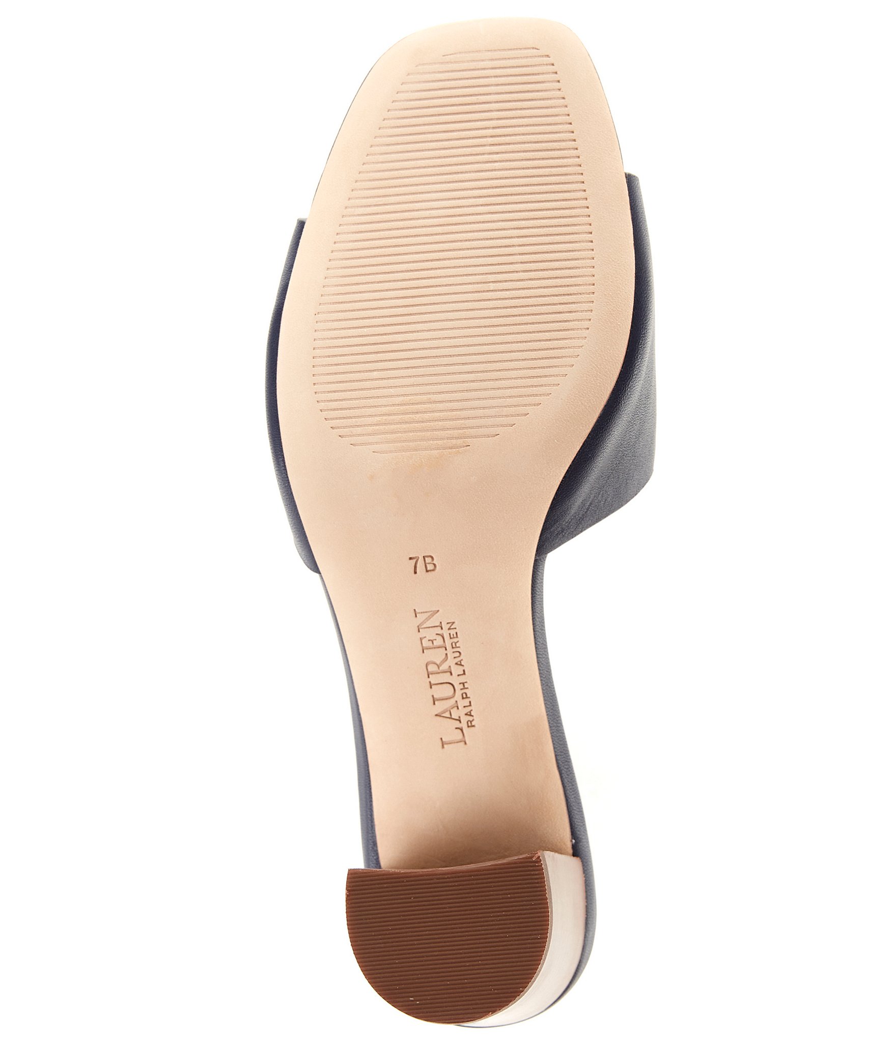 Lauren Ralph Lauren Everley Leather Signature Logo Block Heel Slide Sandals