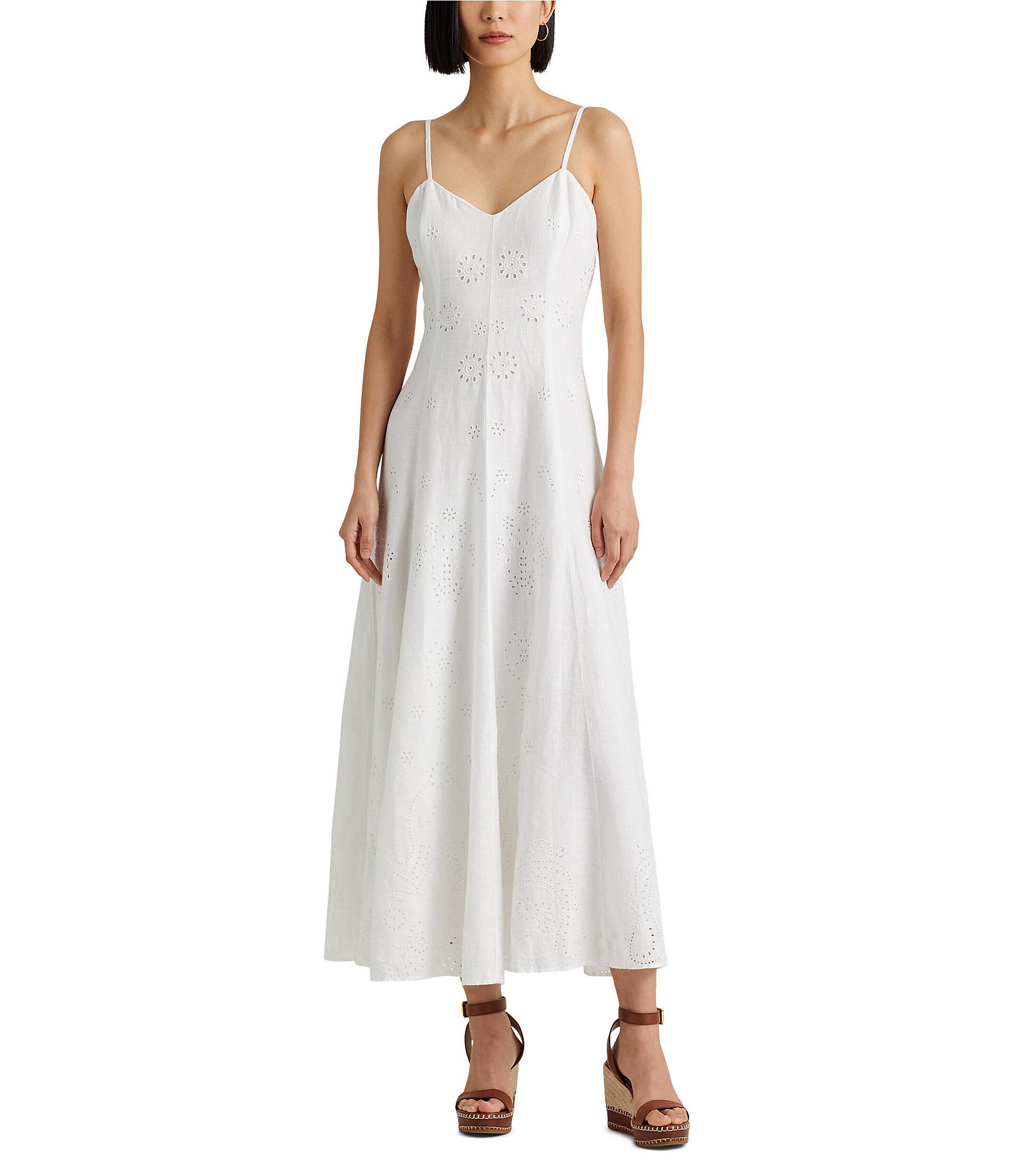 Lauren Ralph Lauren Eyelet Embroidered Linen Dress | Dillard's