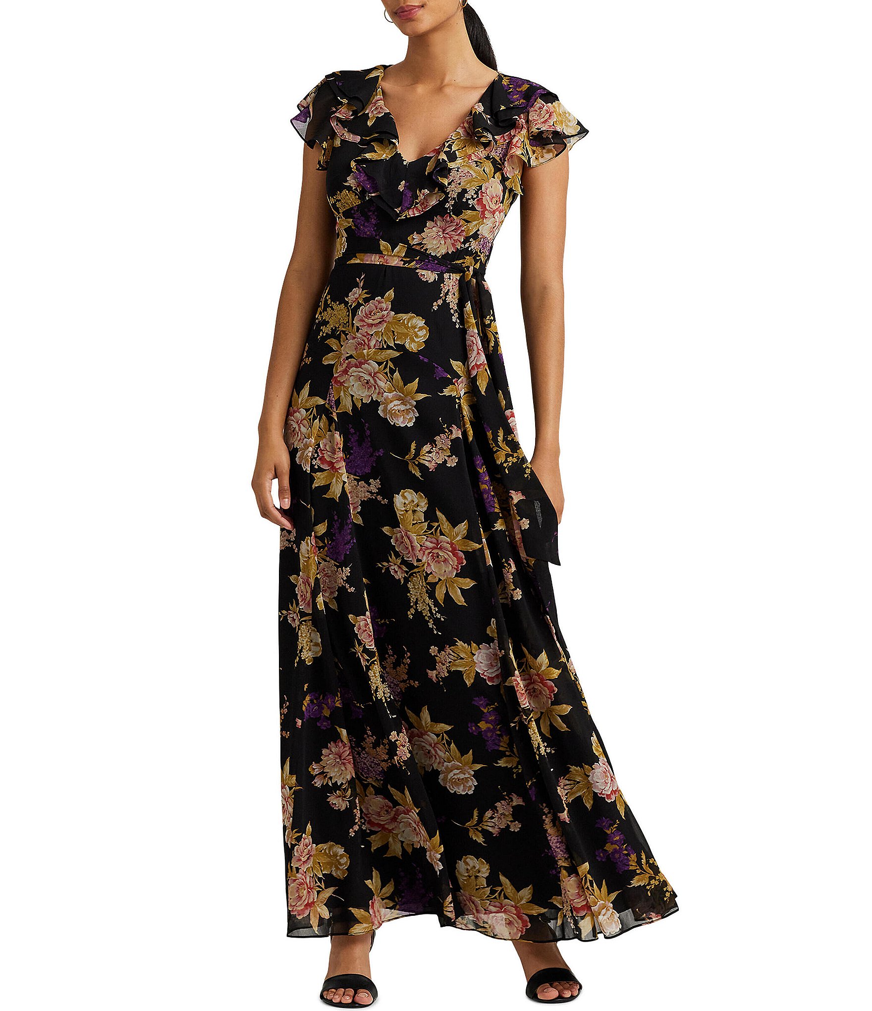 Lauren Ralph Lauren Womens Crinkled Maxi Fit & Flare Dress